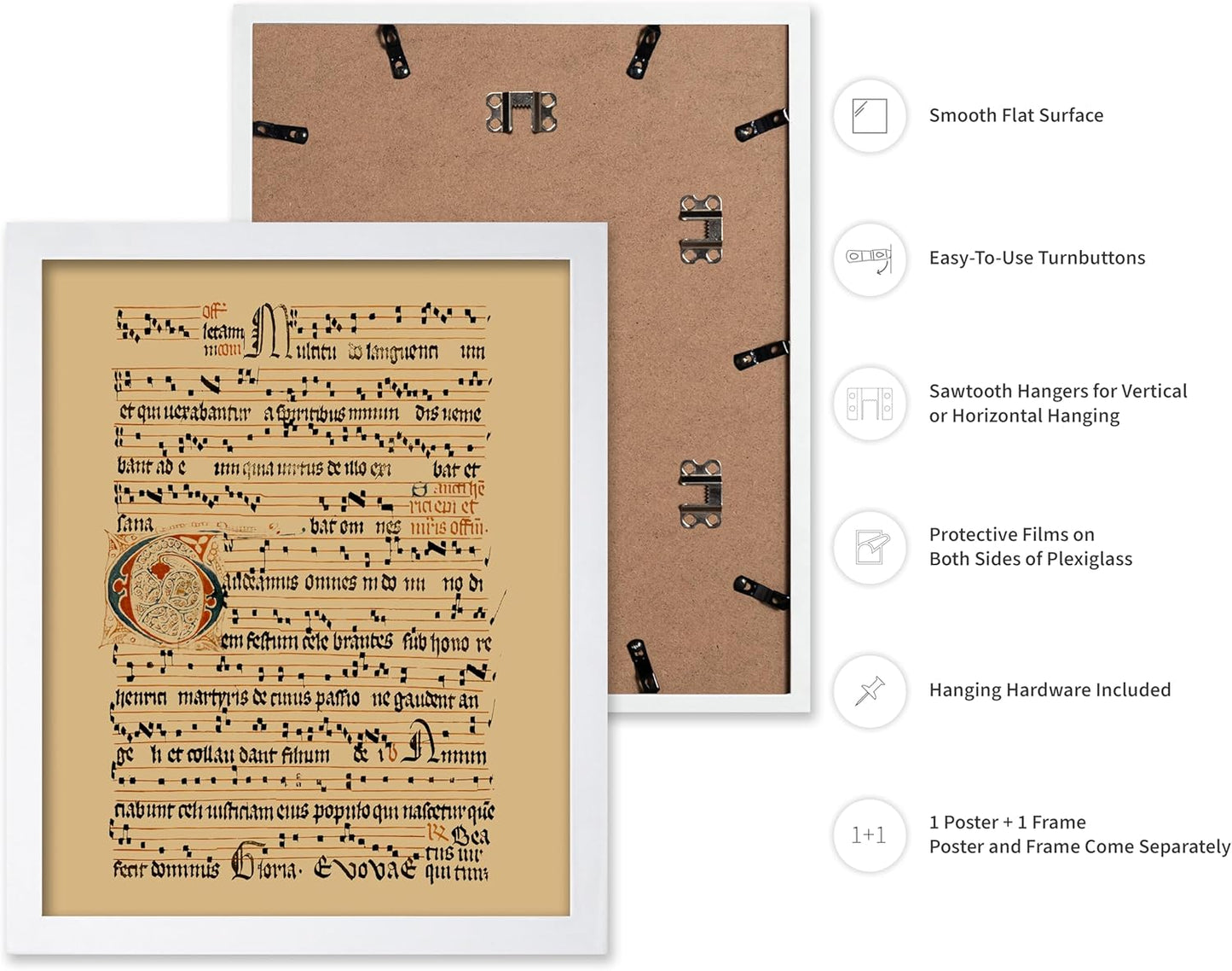 Poster Master Vintage Hymnal Poster - Retro Music Print - Gift for Artist, Friend - Graduale Aboense, Gregorian Chant Manuscript, Score - Wall Decor for Living Room, Bedroom, 8x10 White Framed