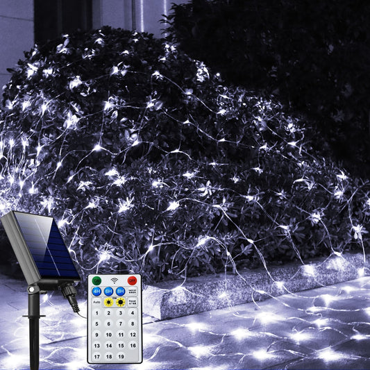 Solar Net Lights Outdoor Mesh Lights White, 200 LED Net Lights Christmas, Waterproof 19 Modes Timer Tree Wrap Lights for Fence, Garden, Yard, Bushes, Trunk, Halloween Decor-9.8ft x 6.6ft