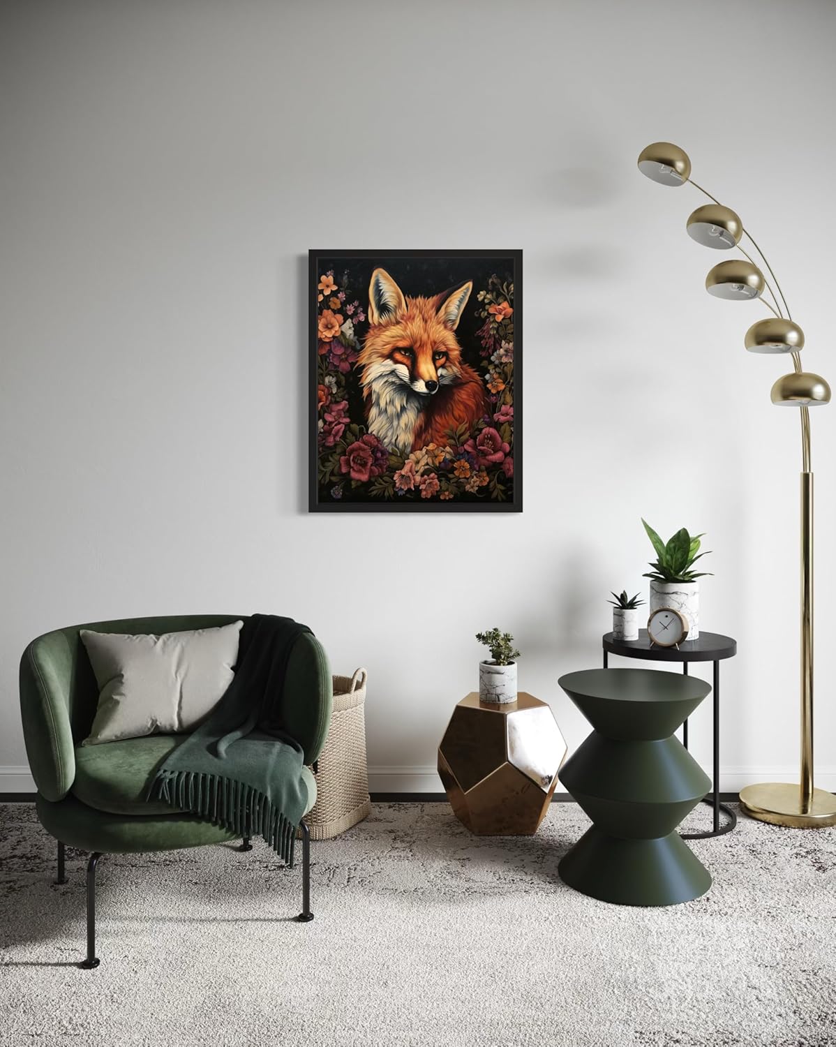 Fox and Flower Poster Art Print, Halloween Scary Vintage Wall Art Academia Spooky Painting Decoration for Horror Prints, Gothic Posters Bedroom Decor 89 (Fox and Flower, 16 x 20 inches, Unframed)