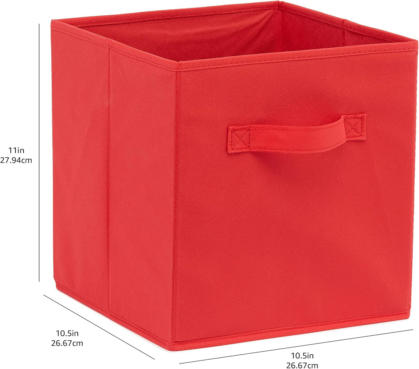 Amazon Basics Cube Organizer Storage Bins Handles, Collapsible Fabric, Pack of 6, 10.5"x10.5"x11", Red