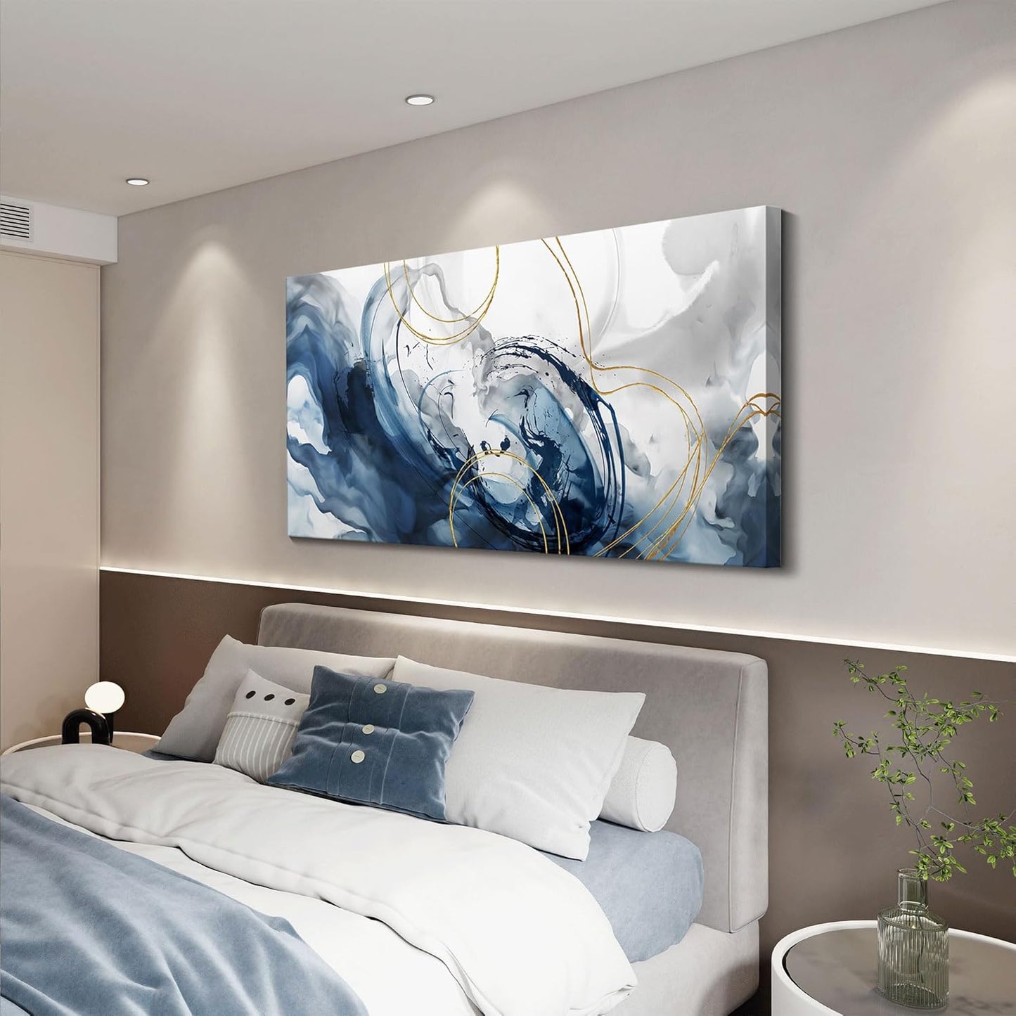 Mofutinpo Blue Wall Art Large Canvas Art Wall Decor Abstract Wall Art Blue Modern Home Decor Office Wall Decor Home Decorations for Living Room Minimalist Bedroom Artwork 29×58IN