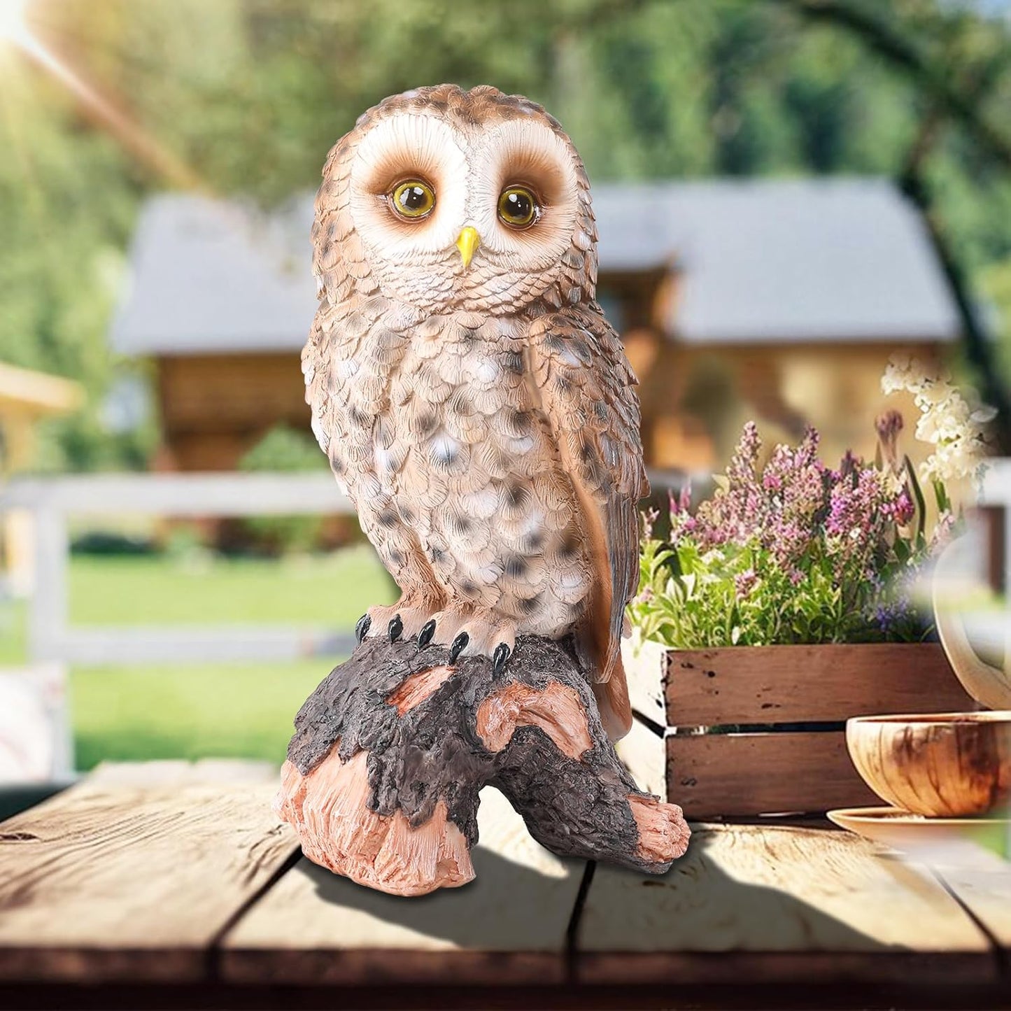 WONDER GARDEN Owl Statue Decor, Outdoor Resin Owl Figurine Sculpture for Home Porch Patio Lawn Yard Decorations or Housewarming Gifts