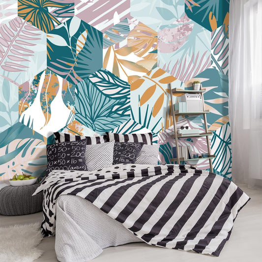 Luxury Abstract Botanical Fabric Wall Mural - Large Tropical Banana Leaf Wallpaper for Modern Home Décor