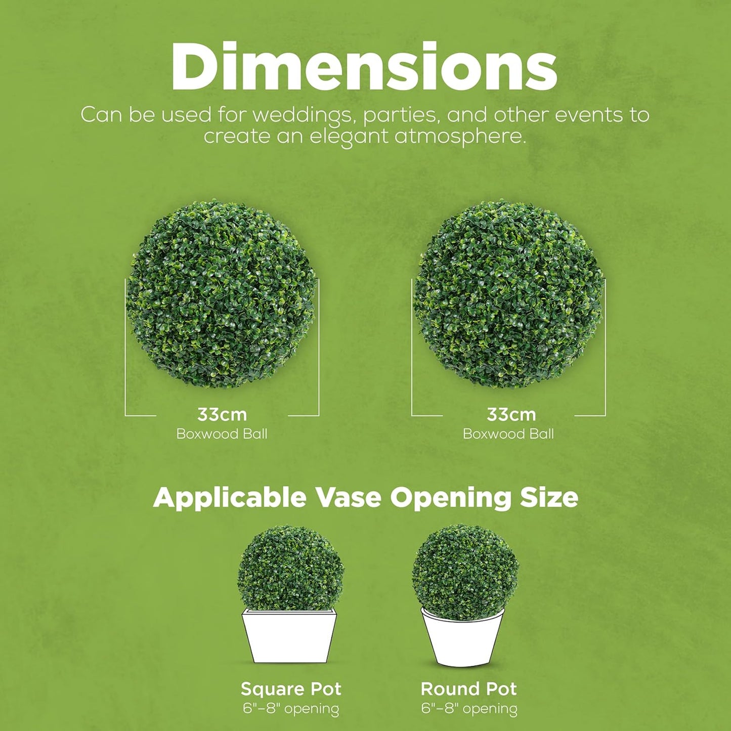 DRAY Premium 13" Faux Boxwood Balls – Set of 2 Artificial Topiary Spheres for Outdoor & Indoor Use – Realistic, UV-Resistant, Weatherproof Decorative Greenery – Check Measurements