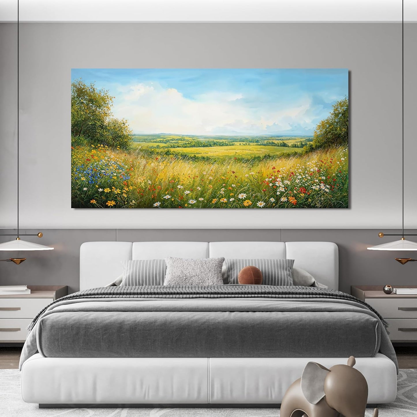 Canvas Wall Art Decor Modern Large Landscape Wall Art For Living Room Green Botanical Wall Art Green Floral Wall Decor Artwork for Walls Canvas Prints Art Work For Home Office Wall Decor 29" X 58"