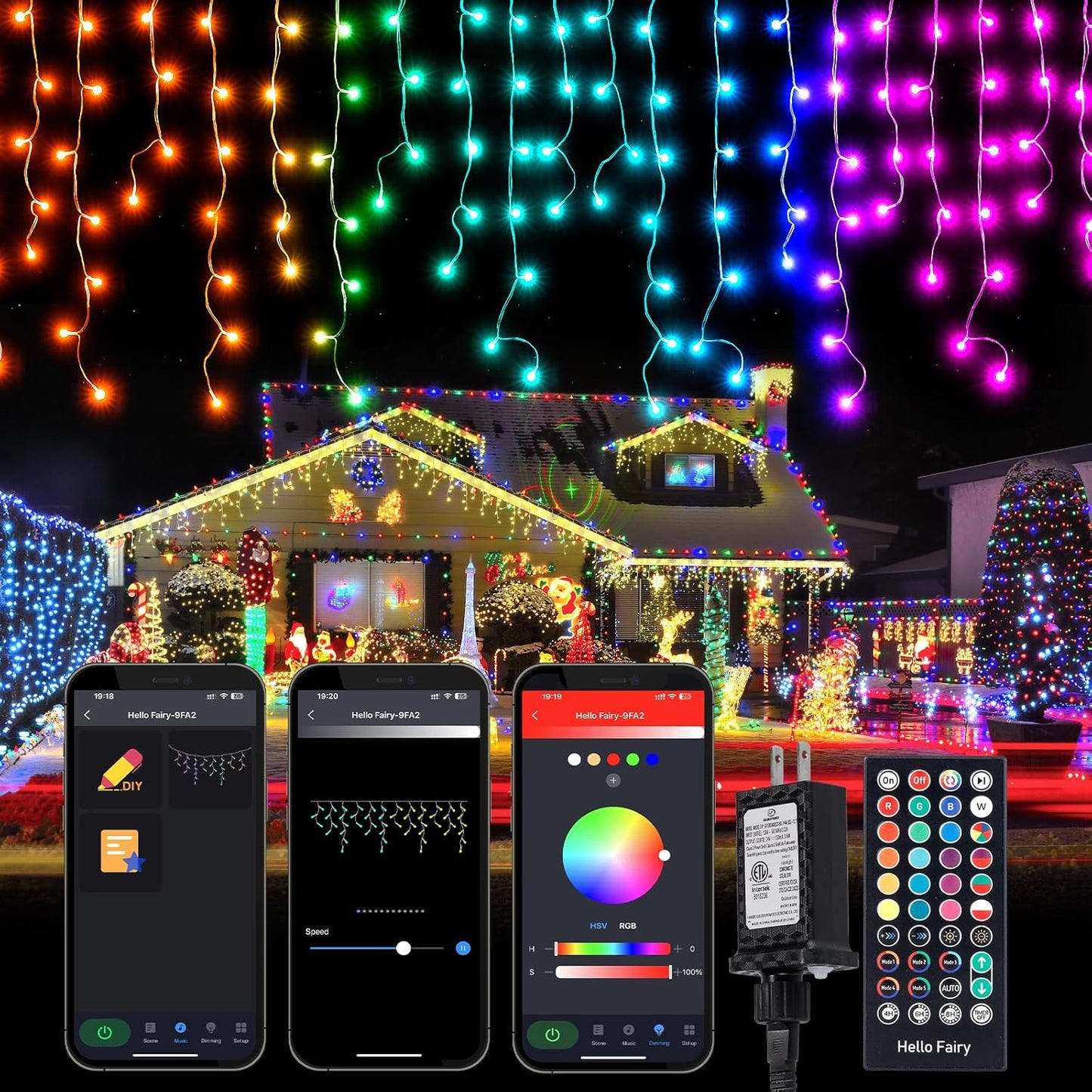 Brightown Smart Icicle Lights for Outside, 66Ft 608 LED RGB Smart Christmas Lights with 58 Preset Modes, App or Remote Control, Music Sync, Memory and Timer Function for Indoor/Outdoor Use