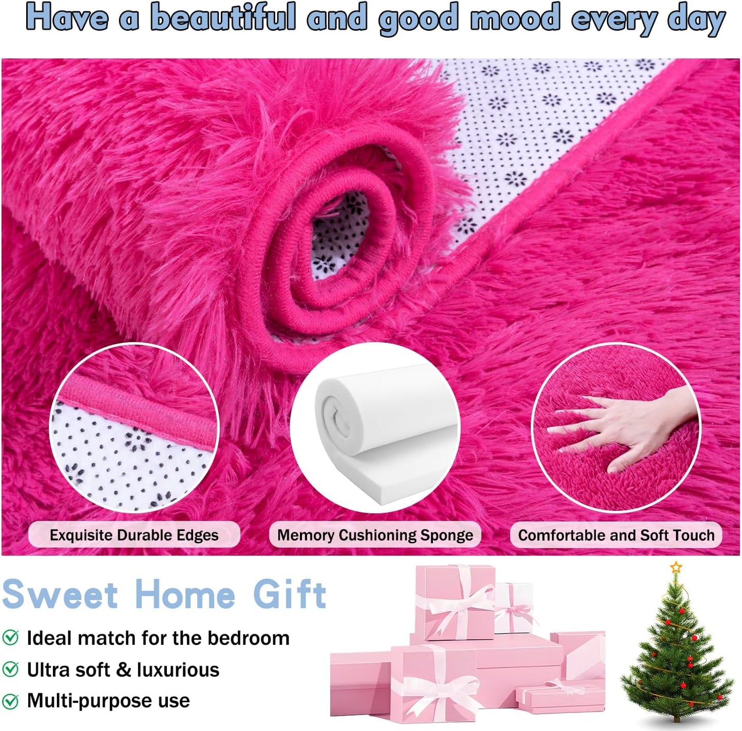 Rezutan Soft Fluffy Rug for Girls Bedroom 2x3 Feet Hot Pink, Fluffy Shag Area Rugs for Living Room Nursery, Fuzzy Cute Bedside Rug for Kids Room Baby Princess Room, Modern Indoor Comfy Plush Carpet