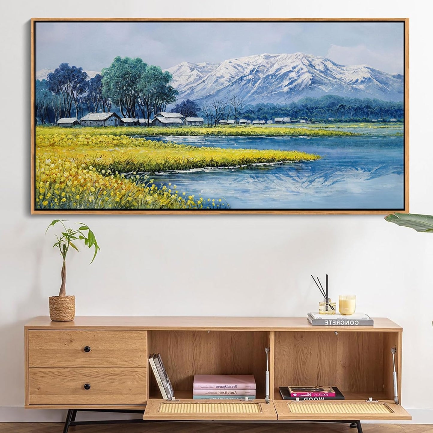 Landscape Wall Art - Japanese Mountain Nature Canvas Artwork for Living Room, Rustic Wall Art, Country Wall Decor, Farmhouse Paintings, Yellow Scenery Wall Pictures for Bedroom 29×58IN