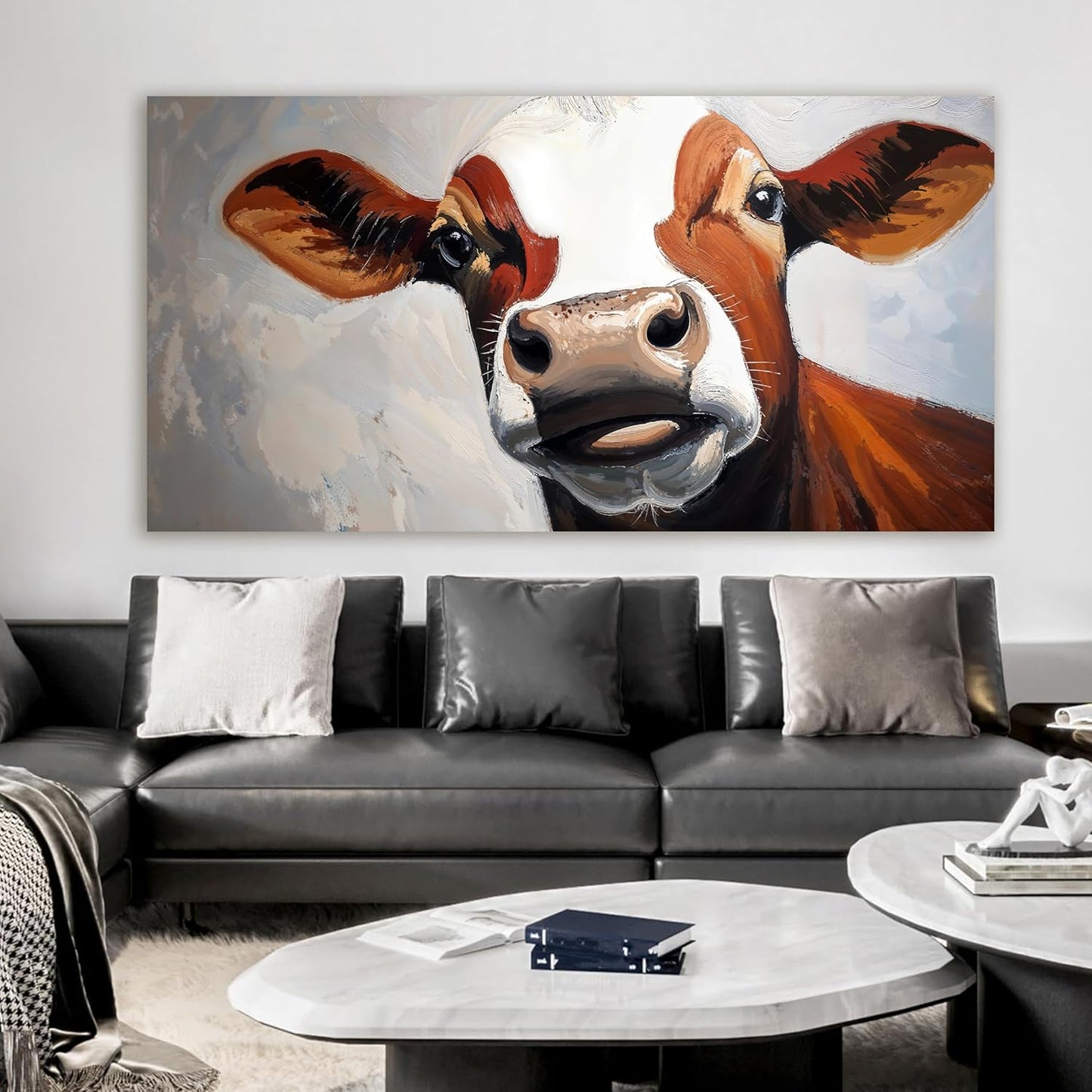 Canvas Wall Art Decor Canvas Abstract Large Living Room Decor Wall Highland Cow Modern Abstract Wall Art Black And White Wall Art Canvas Print Work For Home Kitchen Office Wall Decor 29" X 58"
