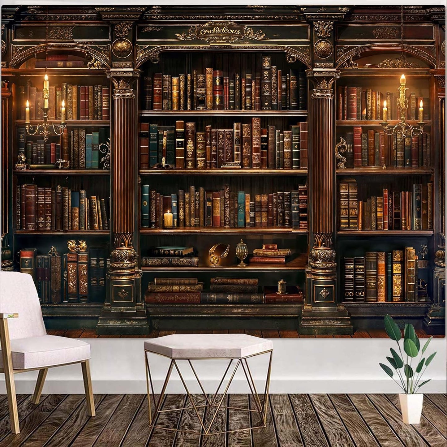 Accnicc Vintage Bookshelf Tapestry Medieval Art Book Tapestries Wall Hanging Gothic Dark Academia Retro Library Backdrop Tapestry for Bedroom Living Room Dorm Study Classroom 60 × 44 inch