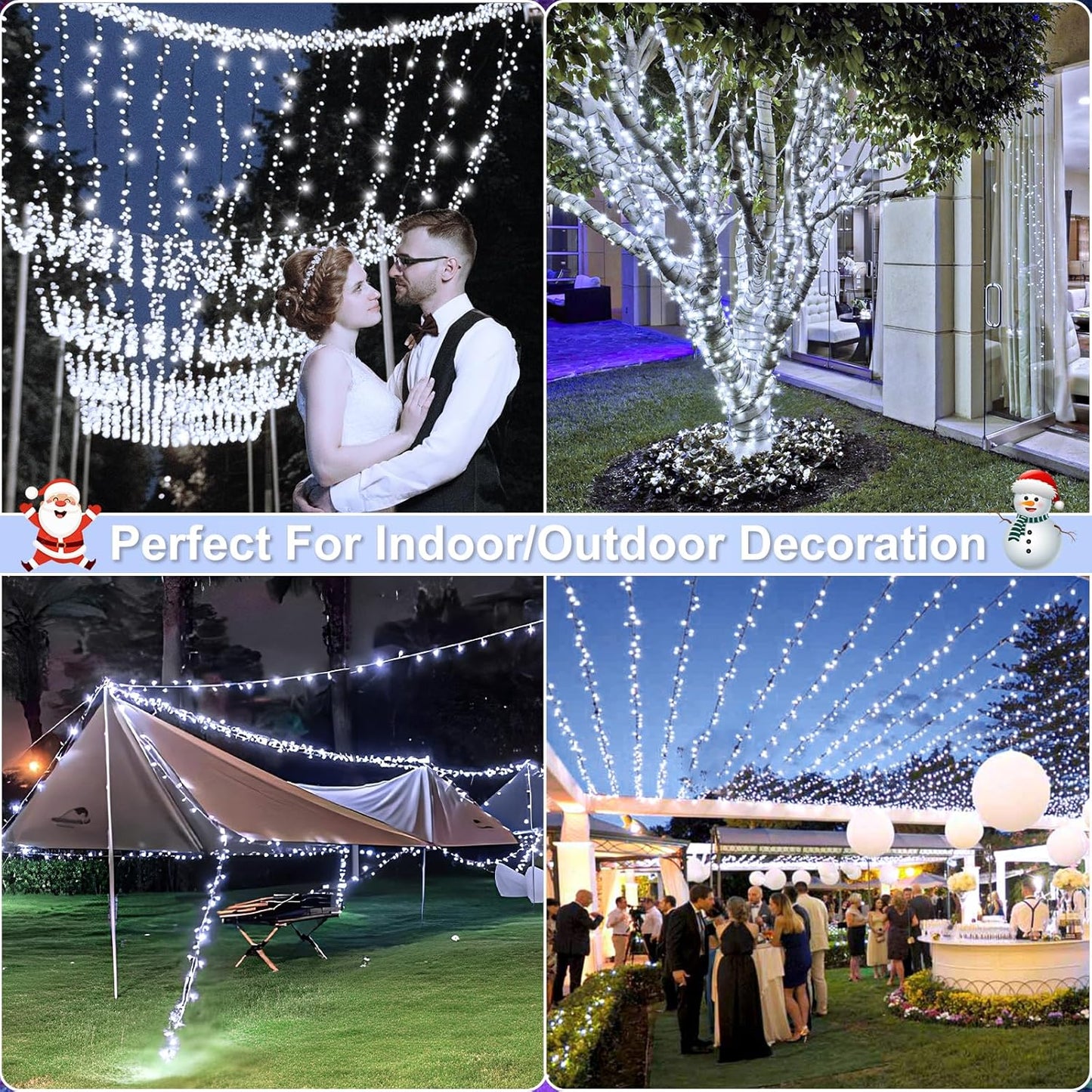 Christmas Lights Outdoor, 66FT 200 LED White Christmas Tree Lights with 8 Modes Waterproof, Plug in Green Wire Connectable String Light for Indoor House Patio Wedding Party Decorations