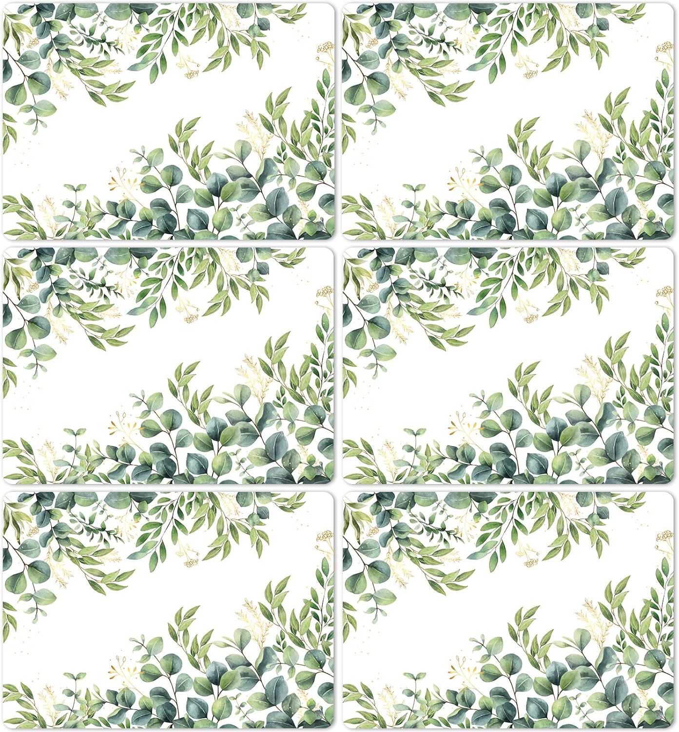 Eucalyptus Leaves Placemat Set of 6 Seasonal Summer Plastic Table Mats Spring Green Leaves Themed Place Mats Rustic Vintage Table Decoration for Indoor Outdoor Party Kitchen Dining