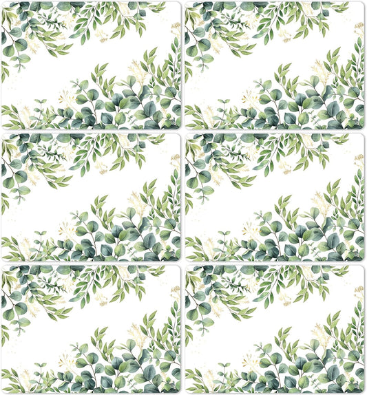 Eucalyptus Leaves Placemat Set of 6 Seasonal Summer Plastic Table Mats Spring Green Leaves Themed Place Mats Rustic Vintage Table Decoration for Indoor Outdoor Party Kitchen Dining