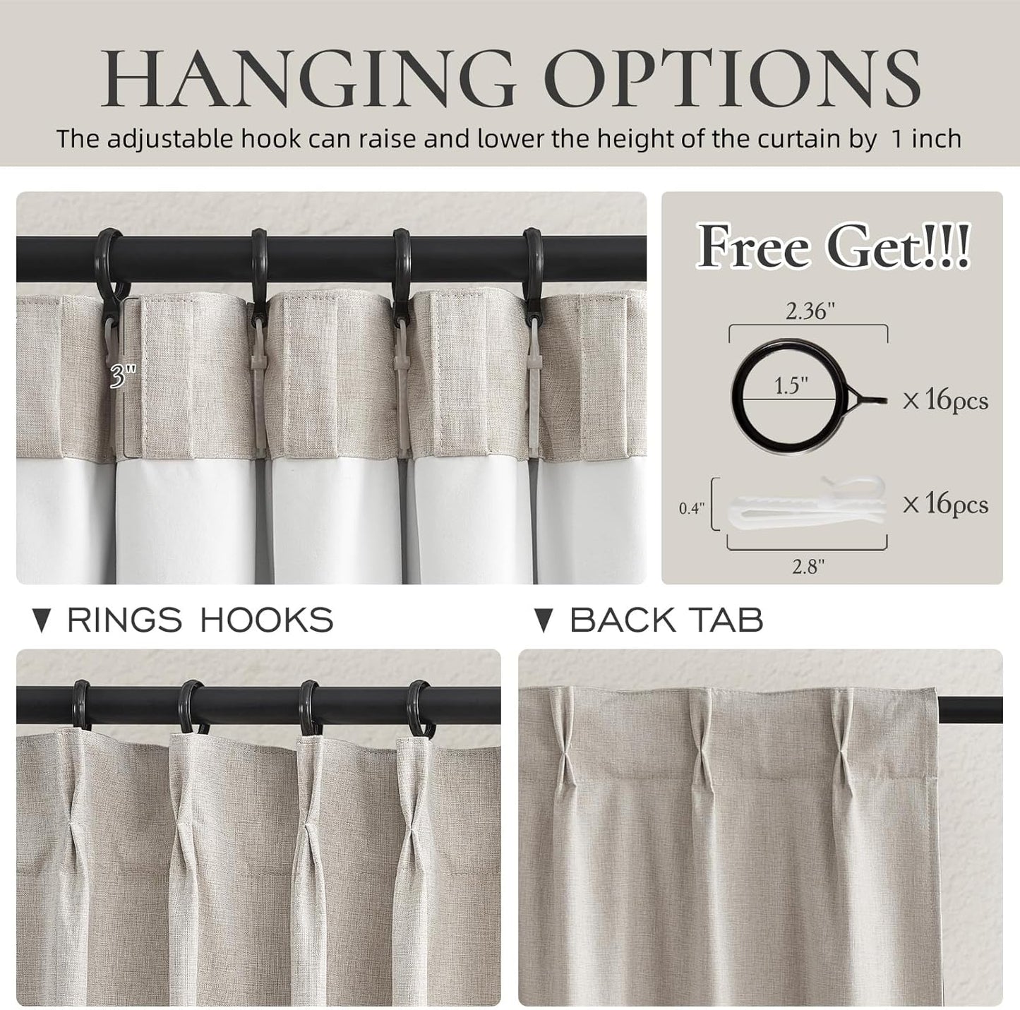 Bedroom Blackout Curtains 63 Inches (5-1/4FT) Long 2 Panel Set,Thermal Curtains for Summer Heat Living Room Darkening Pinch Pleated Short Drapes for 62 Inch Window Pinch Pleated(40"x63"x2 Light Linen)