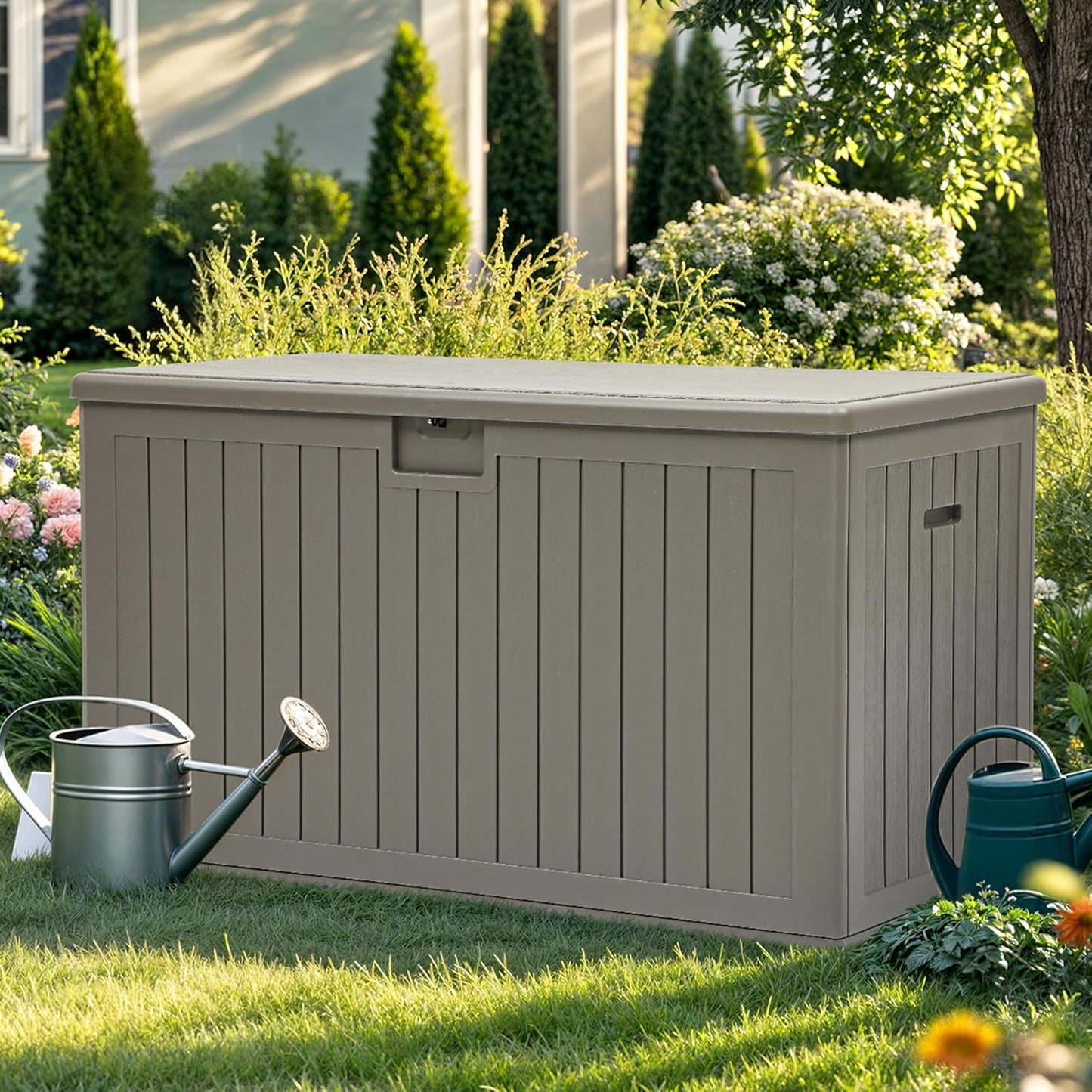 YITAHOME 200 Gallon Double-Wall Deck Box with Divider & Side Handles, Outdoor Large Storage for Patio Furniture Cushions, Garden Pool Accessories, Water Resistant & Lockable