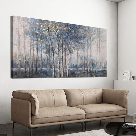 Canvas Wall Art Decor Pictures Wall Decor Prints Modern Large Wall Art Gold Wall Art Blue Grey Misty Botanical Textured Artwork for Walls For Room Living Room Bedroom Office Wall Decor 24"X48"