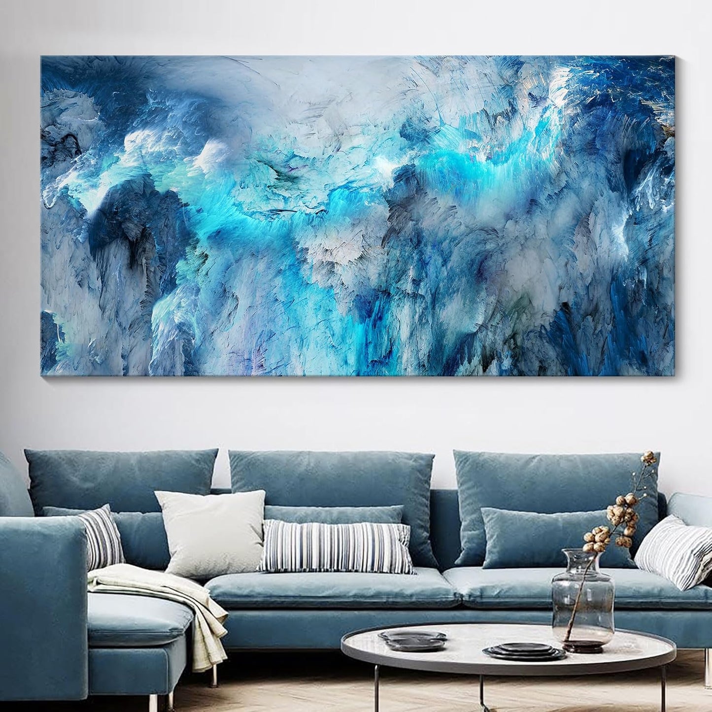 Mofutinpo Blue Canvas Wall Art Modern Abstract Wall Decor for Living Room Contemporary Pictures for Bedroom Wall Decor Artwork for Walls Dinning Room Decoration Wall Navy Blue Office Wall Art 20×40IN