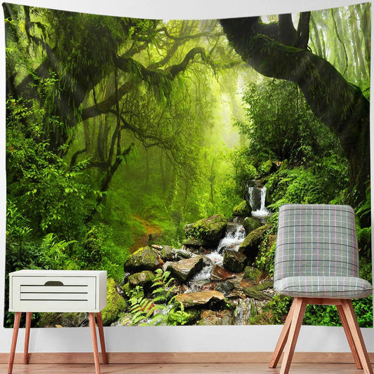 Llamazing Forest Landscape Home Decor - Living Room & Bedroom Magic Tapestry (Green Creek, 78''L60''W)