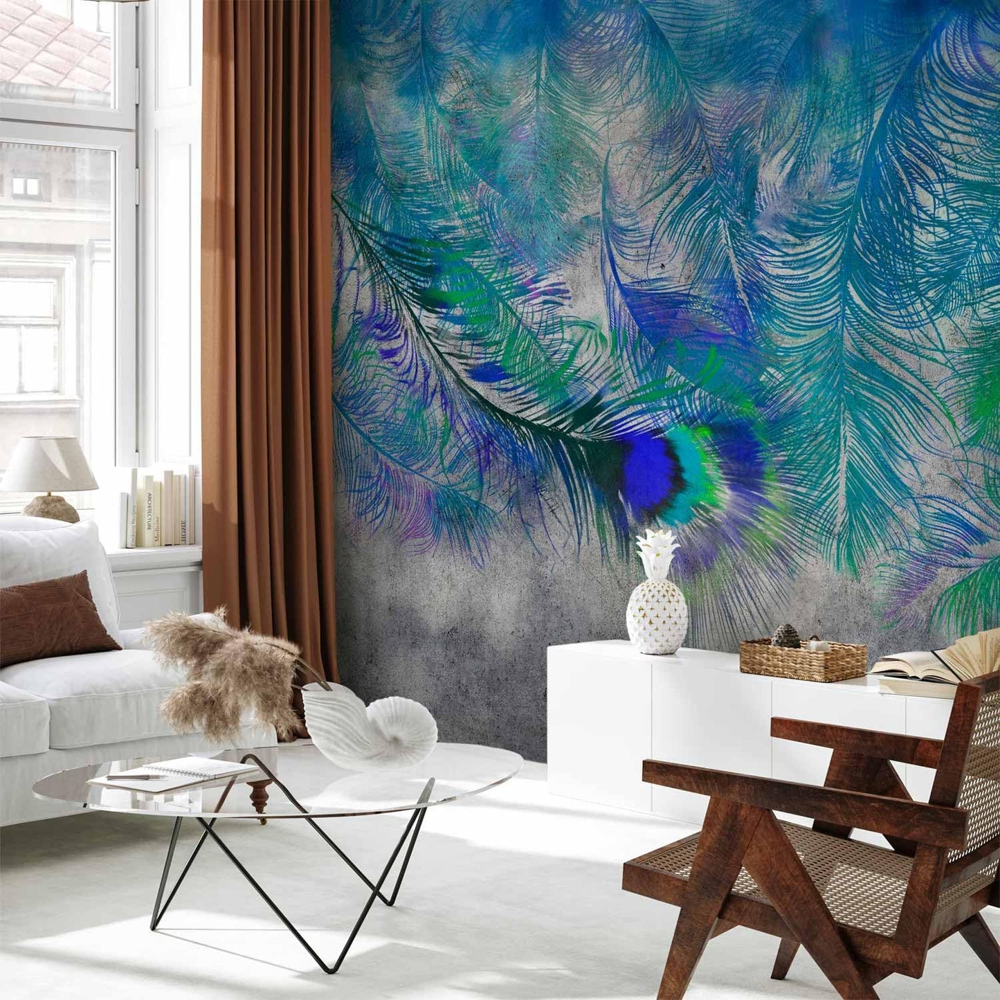 artgeist Wall Mural Cement Feather 154x110 in - XXL Peel and Stick Self-Adhesive Wallpaper Removable Large Sticker Foil Wall Decor Print Picture Image Design Colorful Abstract n-A-1488-a-a