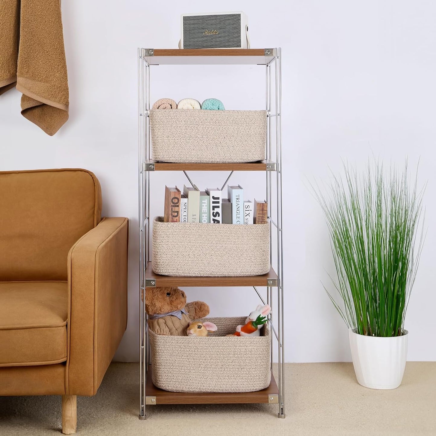 Large Storage Baskets for Shelves, Closet Organizers Bins for Clothes Blanket Towels, Baby Nursery, Toy Baskets Box, Woven Rope Baskets, 17 x 13 x 7.5”, 3 Packs Mixed Brown