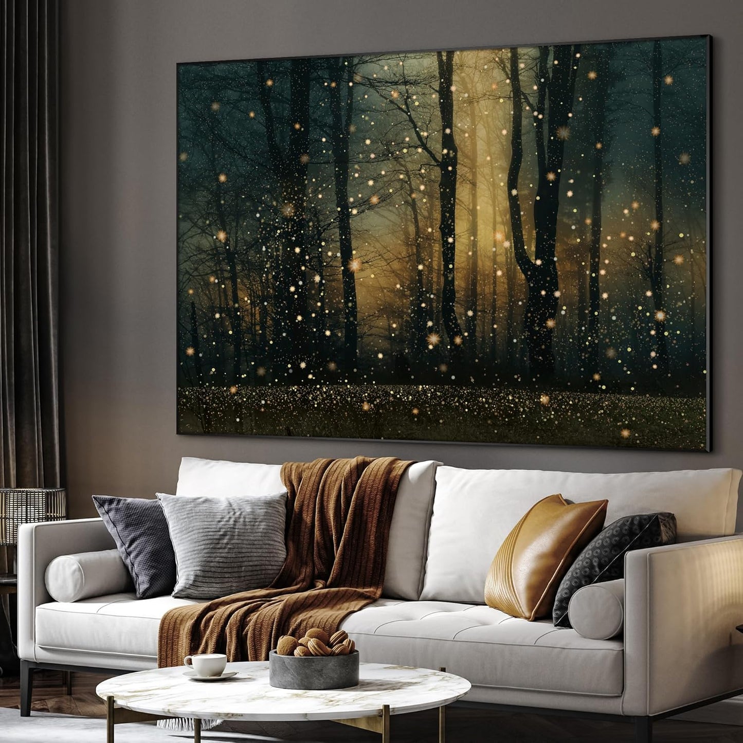 SIGNWIN 46"x60" Extra Large Framed Wall Art Magical Firefly Forest at Twilight, Enchanted Nature Scene for Home Living Room Bedroom Decor (Frame Assembly Required)