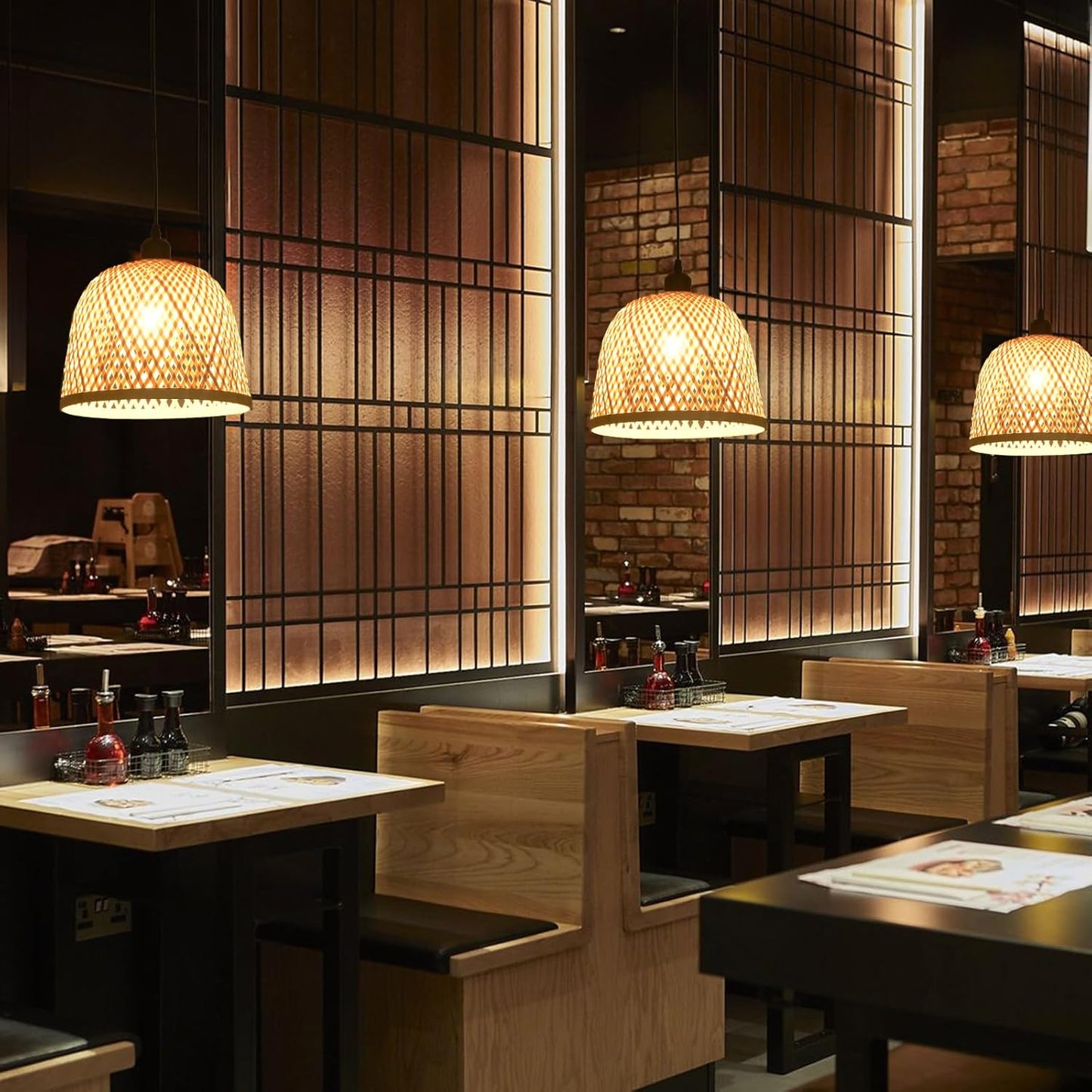 Bamboo Pendant Light 11.02" Hand Woven Bamboo Chandelier,3-Pack Rattan Ceiling Hanging Light,for Living Room Kitchen Dining Room Farmhouse