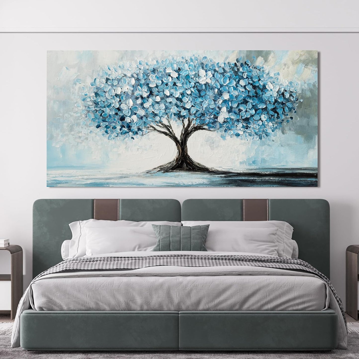 Canvas Wall Art Decor Tree of Life Wall Art Modern Large Blue White Wall Art Prints Canvas Art Wall Decor Large Artwork for Walls Wall Art Pictures for Living Room for Home Office Decor 29" X 58"