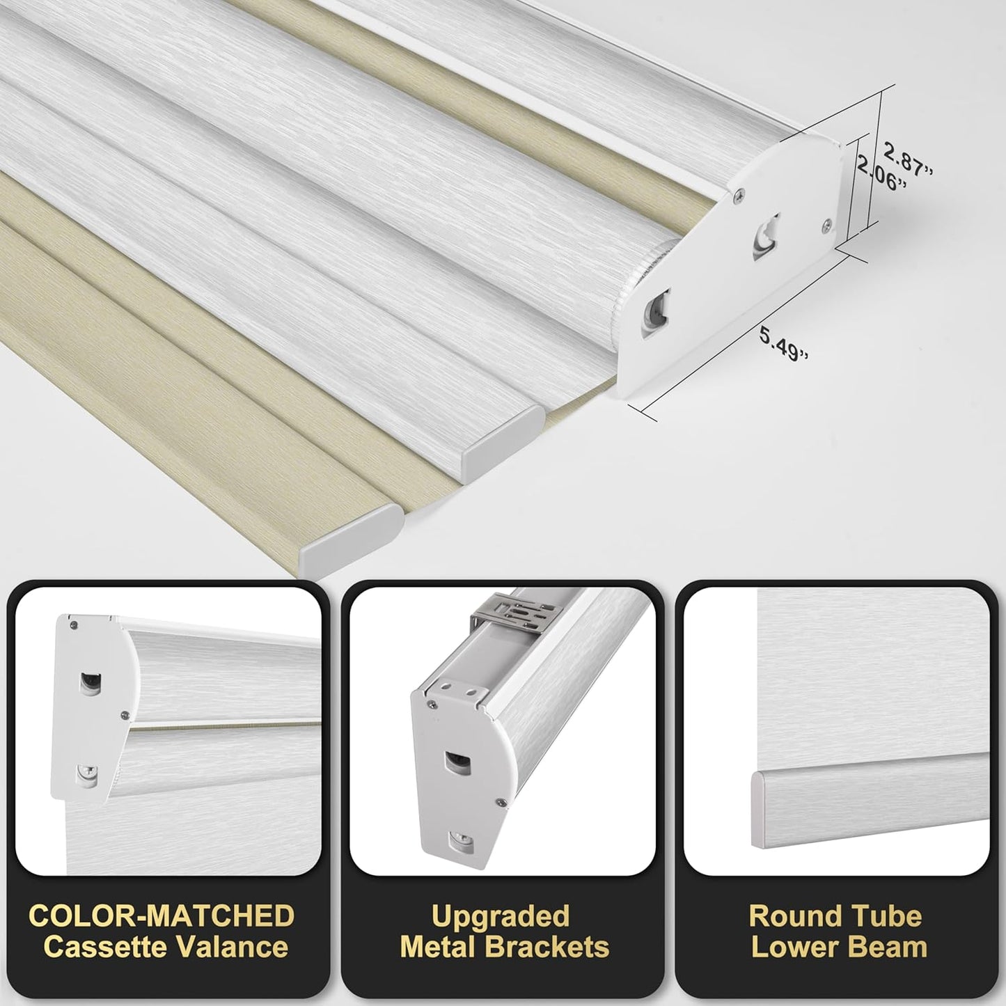 BERISSA Cordless Dual Roller Shades with Cassette Valance, Double Window Shades, Blackout and Light Filtering, Day and Night for Home Office Door. Beige and White. 35 W x 44" H