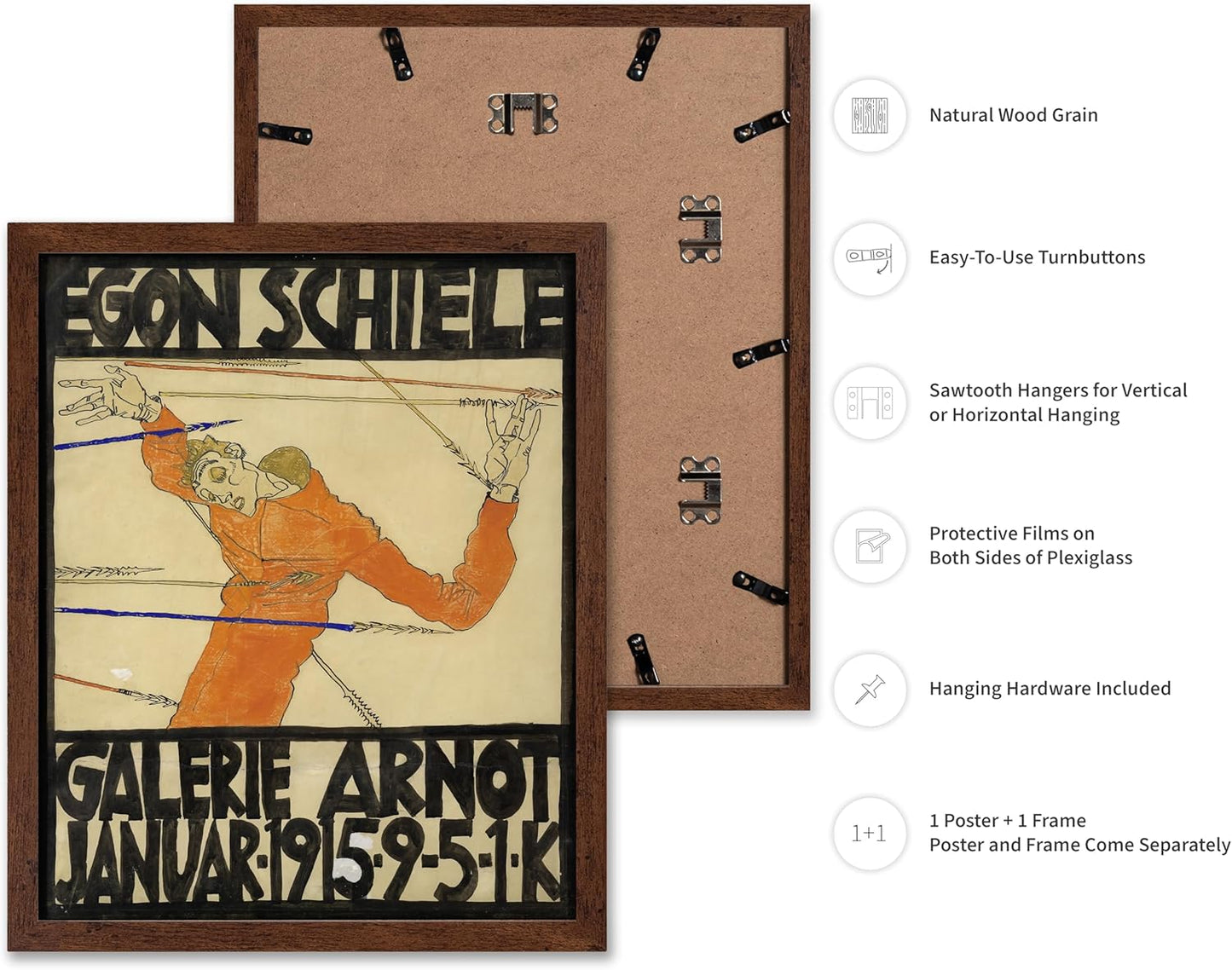 Poster Master Vintage Painting Poster - Retro Expressionism Print - Self Portrait as the Martyred St Sebastian - Gift for Artist, Friend - Wall Decor for Home, Office, 11x14 Brown Framed