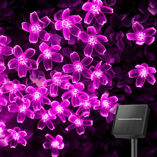 Brightown 60 LED Solar String Lights Flower Outdoor Waterproof Fairy Lights for Garden Yard Fence Patio Christmas Tree Wedding Party Decor, Pink