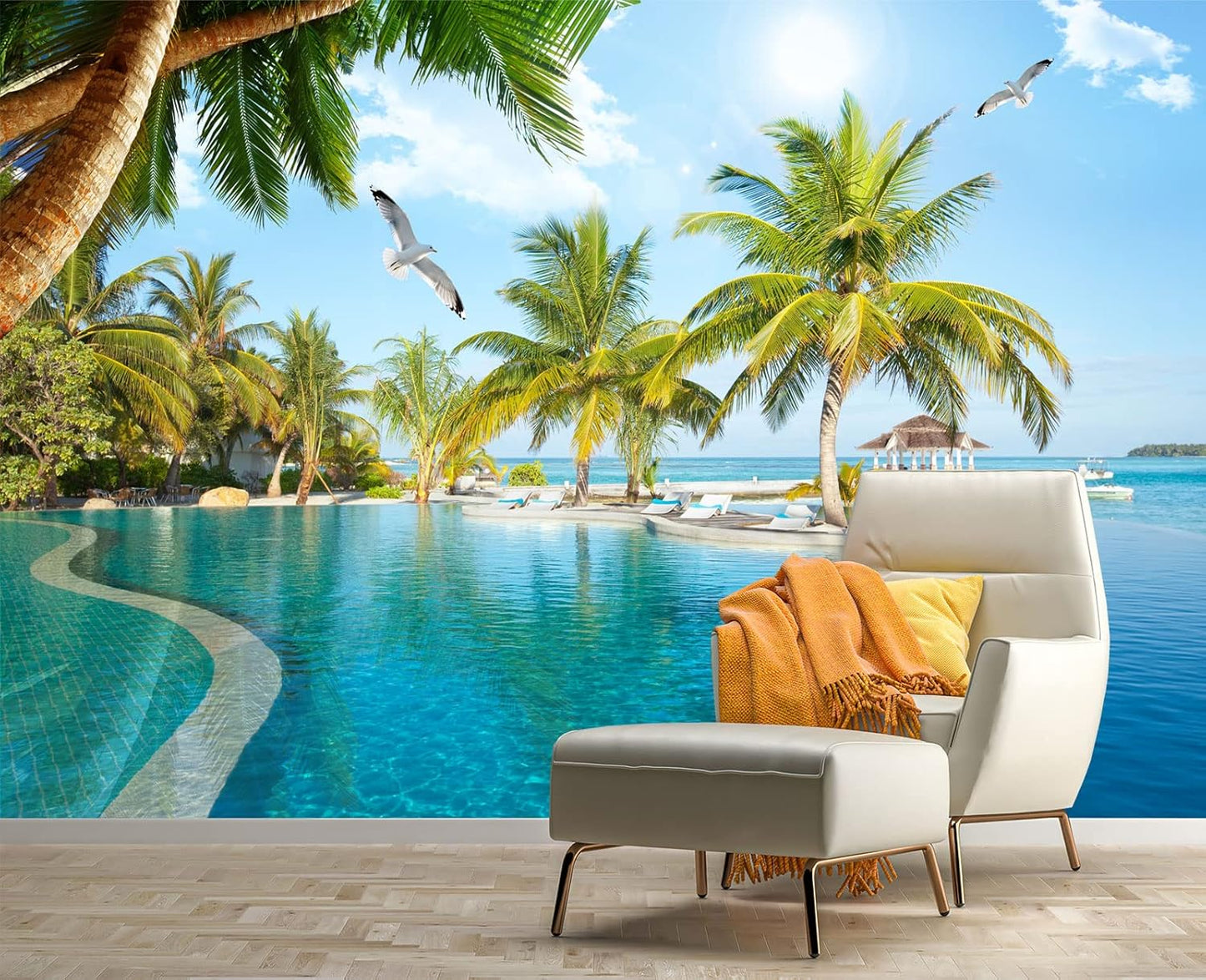 Palm Trees and Blue Sky Summer Island Wall Mural Wallpaper for Bedroom 137" x 100"