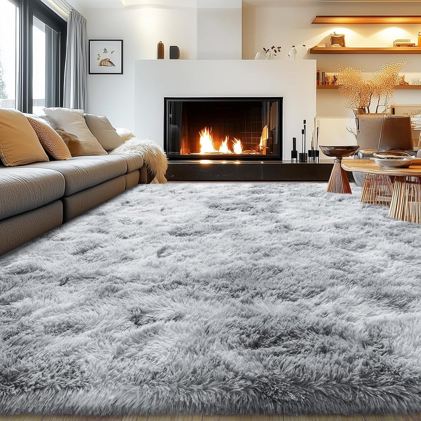 Rezutan Rugs for Living Room, Area Rug 6x9 Fluffy Rug Carpet, Soft Shaggy Modern Floor for Kids Boys Girls Bedroom, Plush Fuzzy Dorm Rug,(Grey Tie-Dyed,6ft x 9ft)