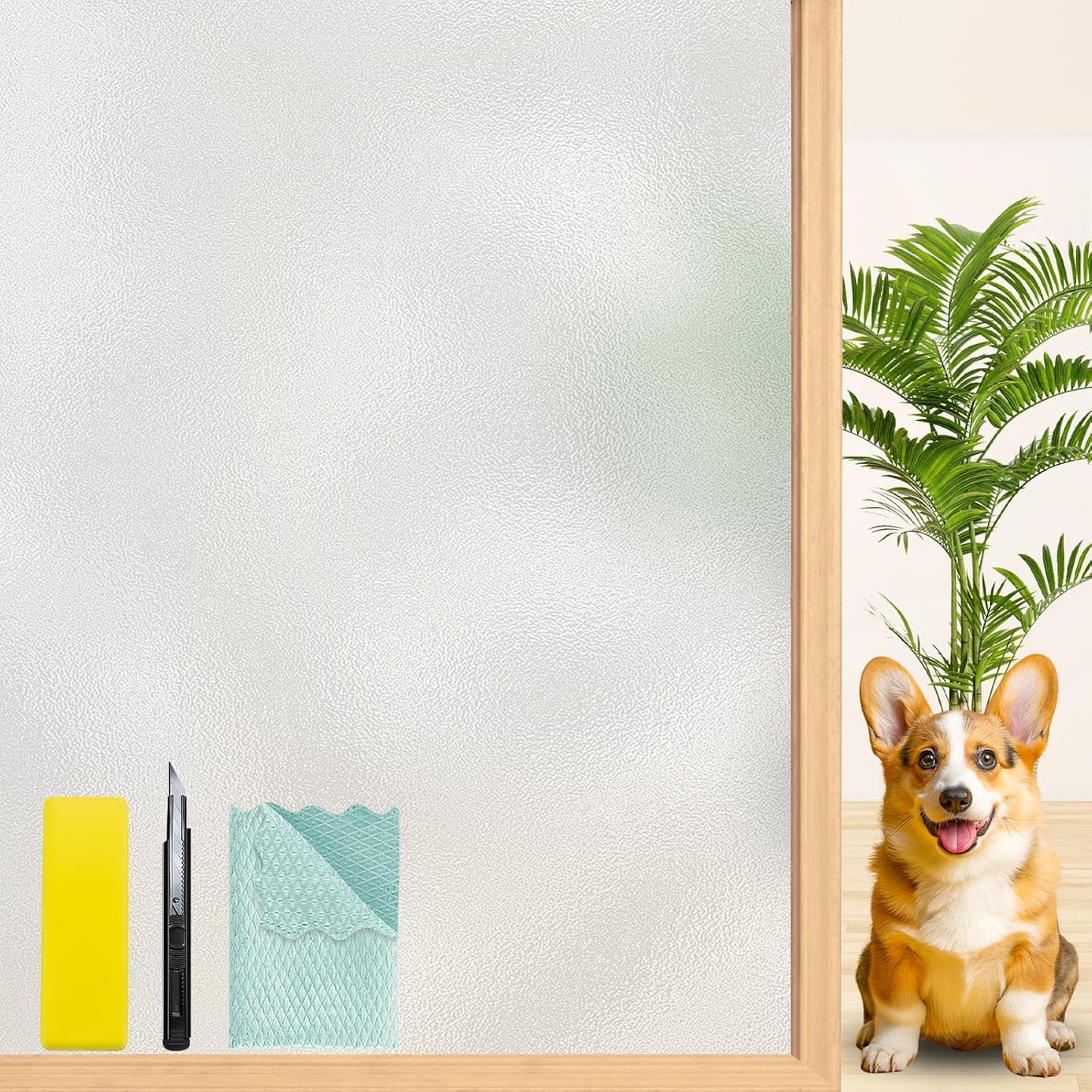 Niviy Frosted Glass Window Privacy Film with Free Installation Tools 23.6 x 157.4 Inch Static Cling Bathroom Window Frosting Film Day and Night Privacy Windows Cling Home Glass Door Cover