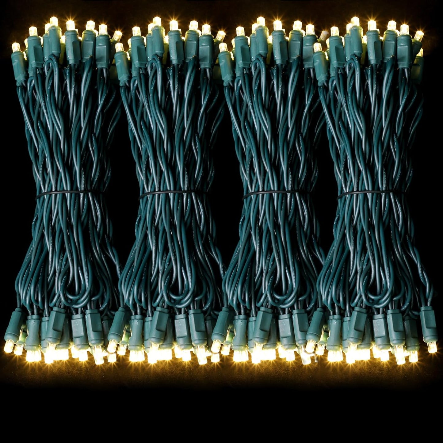 50Count String Lights, LED Christmas Lights, 6" SPACING,100% Quickly Twinkle,Green Wire,Warm White,Commercial Grade