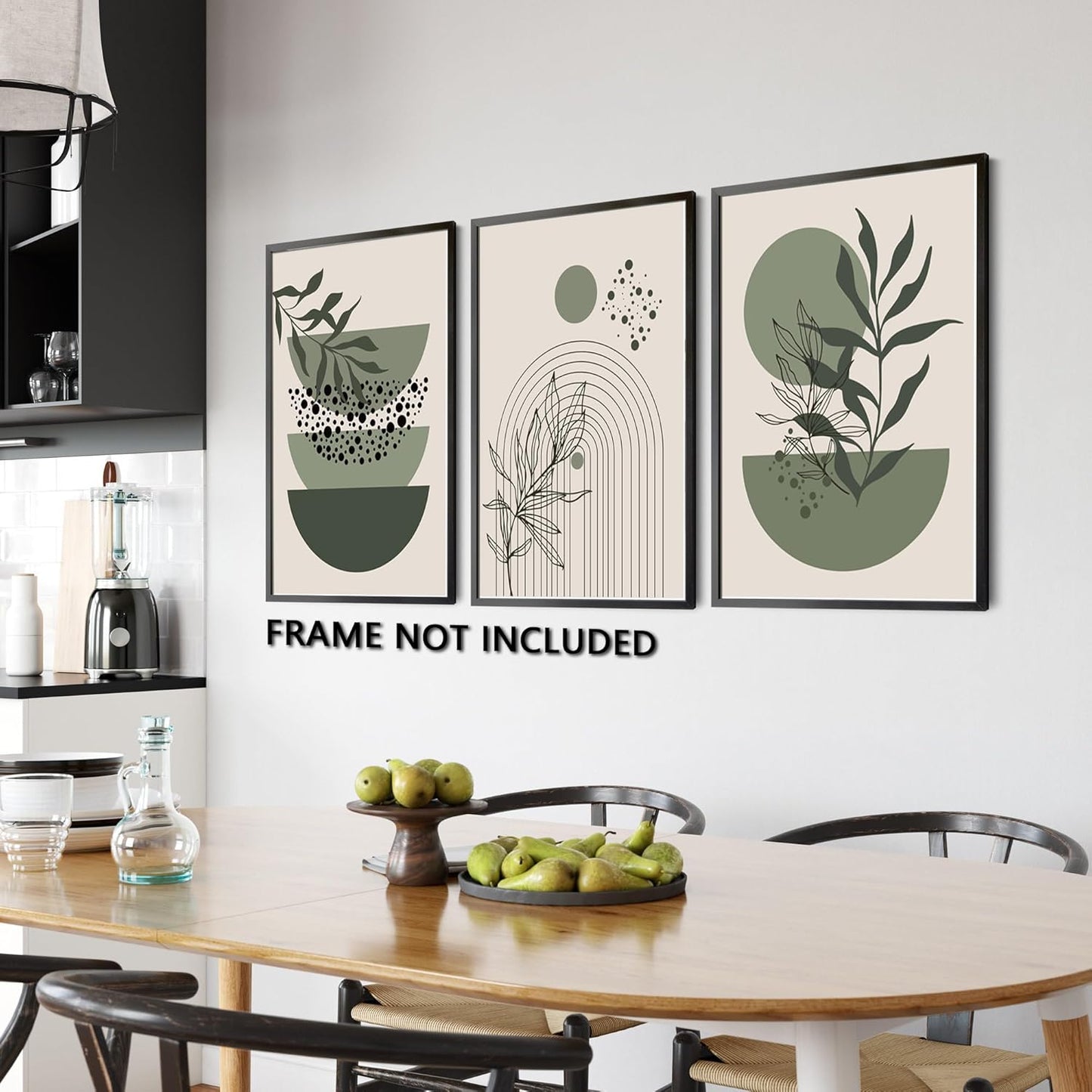 Sage Green Boho Wall Art Set of 3 Abstract Minimalist Geometric Line Poster Green Botanical Leaf Canvas Prints Modern Artwork Painting Decor for Living Room Bedroom Office 16x24 in Unframed