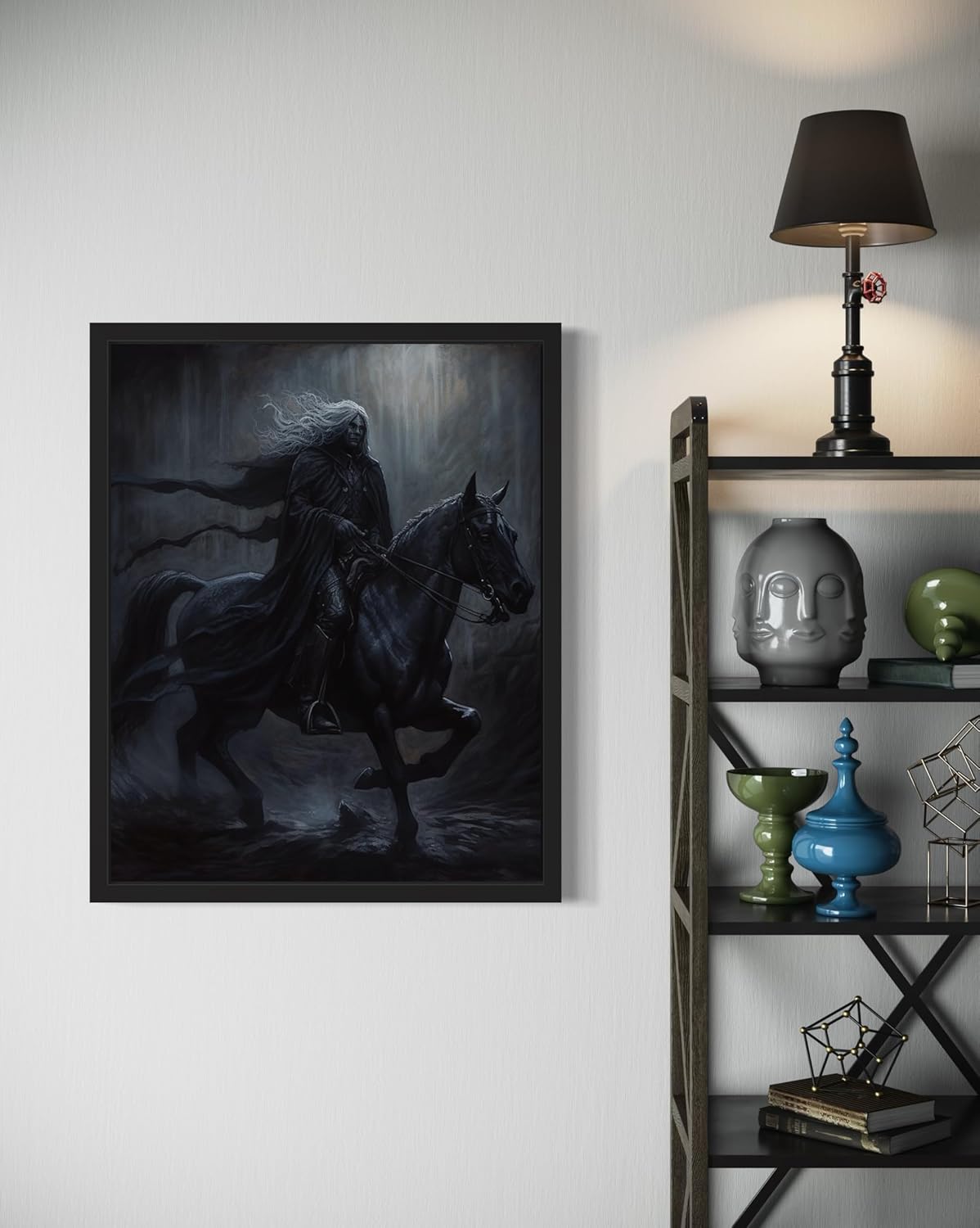 Black Dark Knight Poster Art Print, Halloween Scary Vintage Wall Art Academia Spooky Painting Decoration for Horror Prints, Gothic Posters Bedroom Decor 89 (Black Dark Knight, 8 x 10 inches, Black Frame)