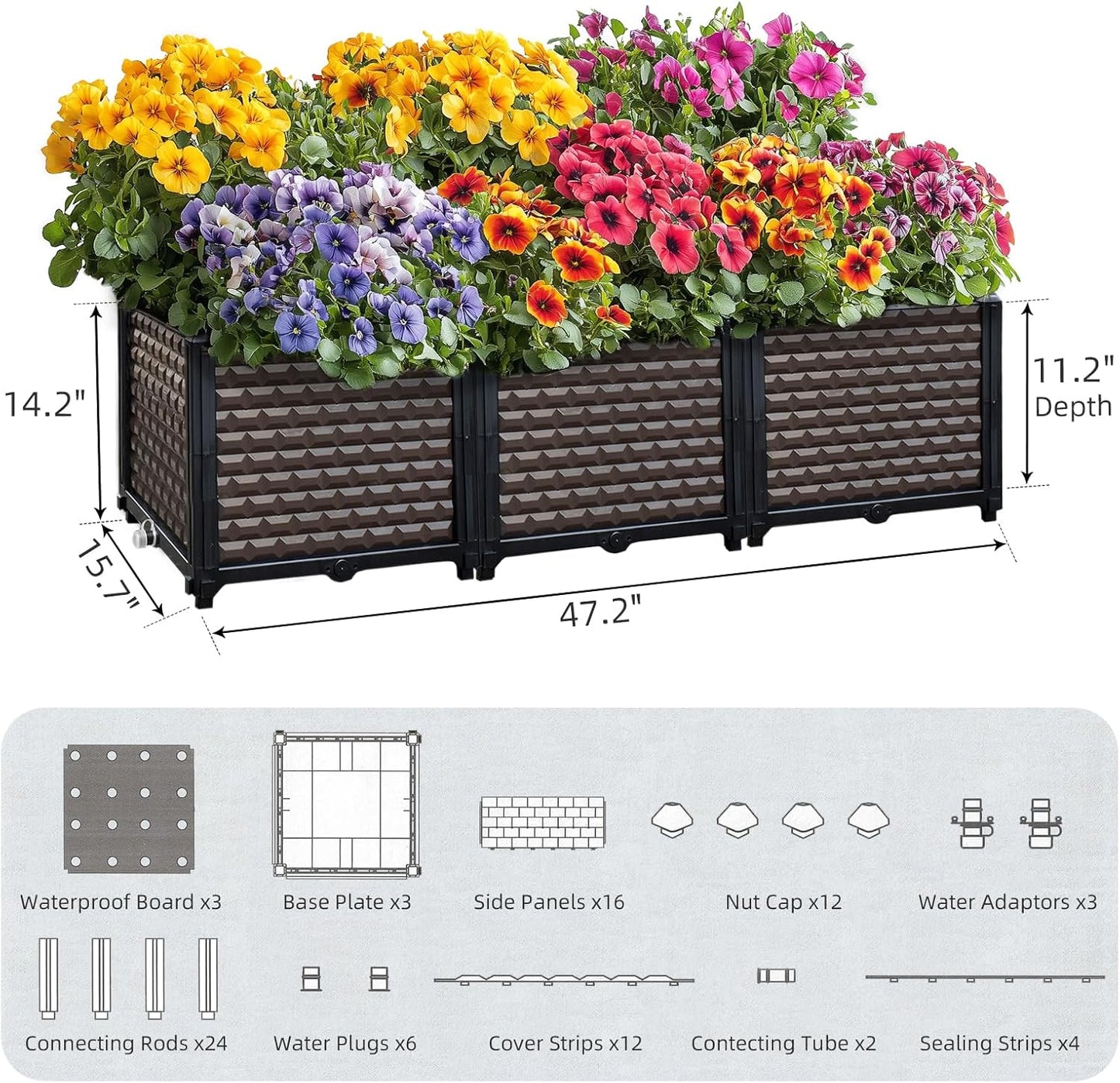 Large Planters for Outdoor Plants 14" Tall Planter Box, Raised Beds for Gardening Self Watering, Elevated Planter Box with Legs, Rectangular Garden Planters for Outdoor Plants Flowers, 47.2"L x 15.7"W
