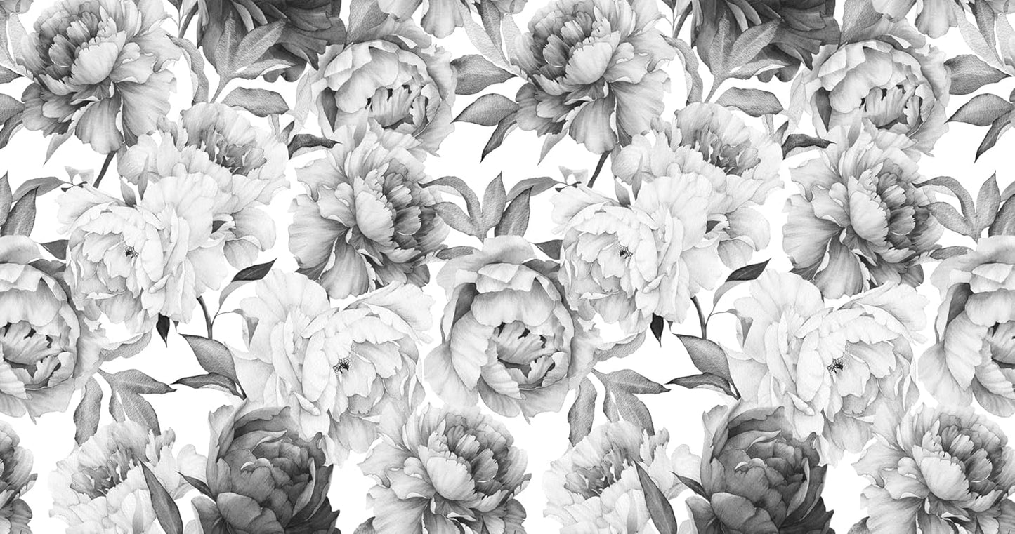Gray Peonies Wallpaper Watercolor Floral Mural Wallpaper for Nursery(Not Peel n' Stick)