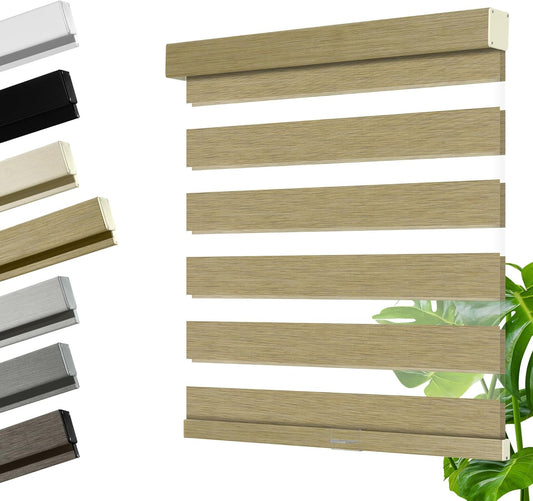 Cordless Zebra Blinds for Windows, Blackout Interior Blinds,Easy to Install,UV Protection,for Offices and Home,Custom Roller Shades, Mousse Light Bown,46" W x 64" H