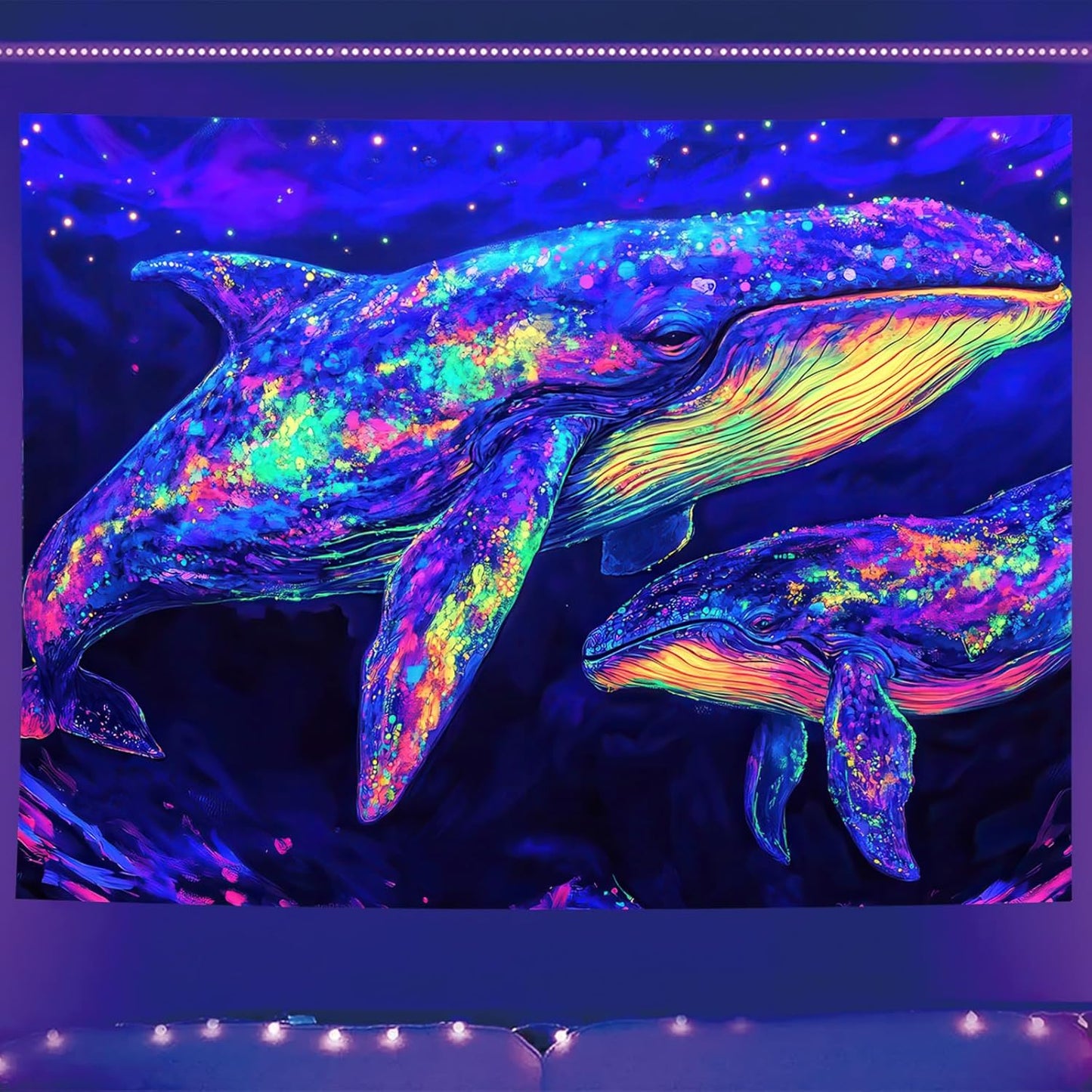 Starlit Patio Blacklight Whale Tapestry UV Reactive Glow in The Dark Neon Whale Wall Hanging Tapestry Trippy Ocean Art Poster for Bedroom Living Room Dorm Aesthetic Decor 78 x 59 Inches