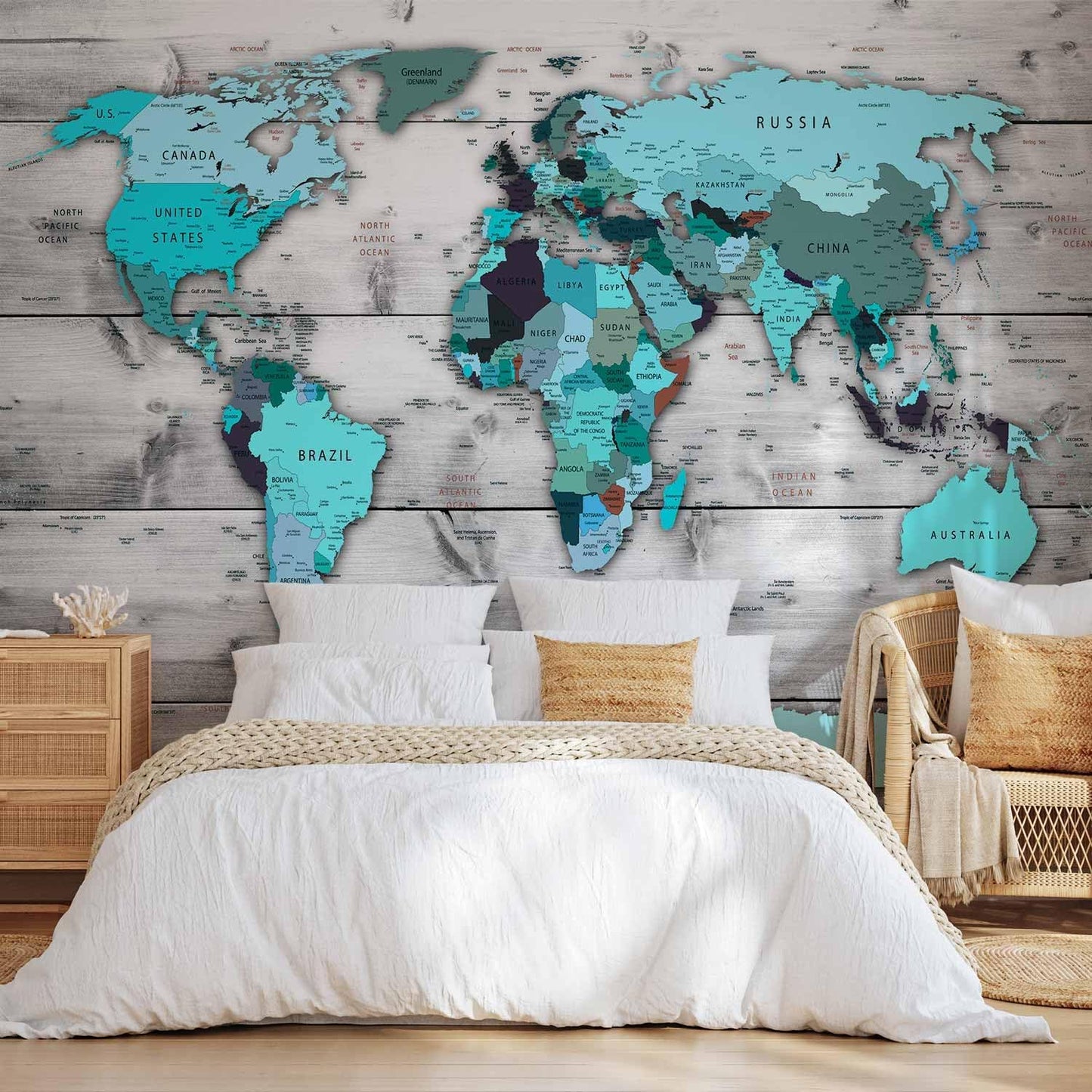 artgeist Premium Wall Mural World Map 98x69 in - XXL Non-Woven Wallpaper Fleece Wall Decor Photo Print Picture Image Design Home Map of The World k-B-0009-a-d