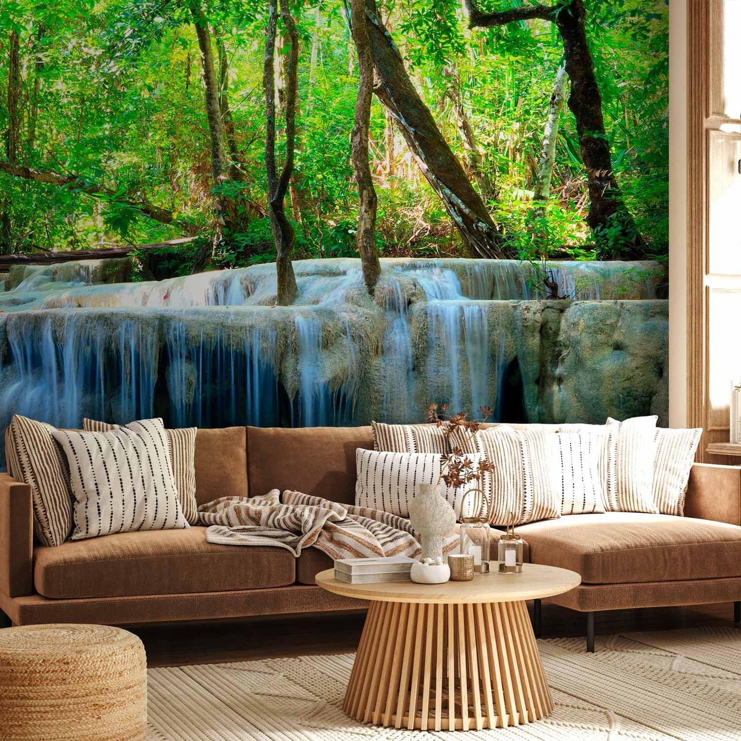 artgeist Premium Wall Mural Waterfall Landscape 216x98 in - Non-Woven Photo Wallpaper Art Print Fleece Wall Mural Decoration Poster Picture Design Nature Forest Tree Green c-B-10074-a-a