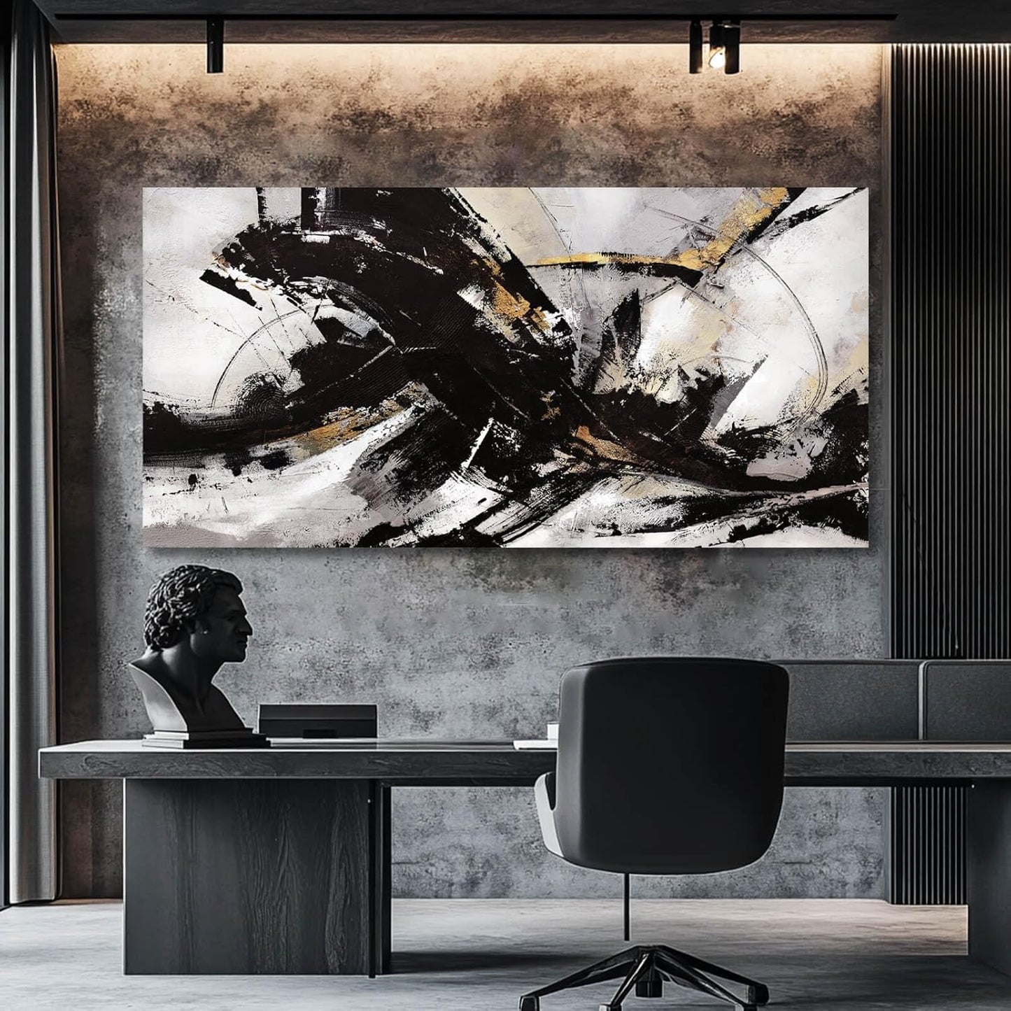 Abstract Wall Art for Living Room Canvas Wall Decor Large Artwork Black And Gold Wall Decorations Black Pictures for Wall 29"x58"