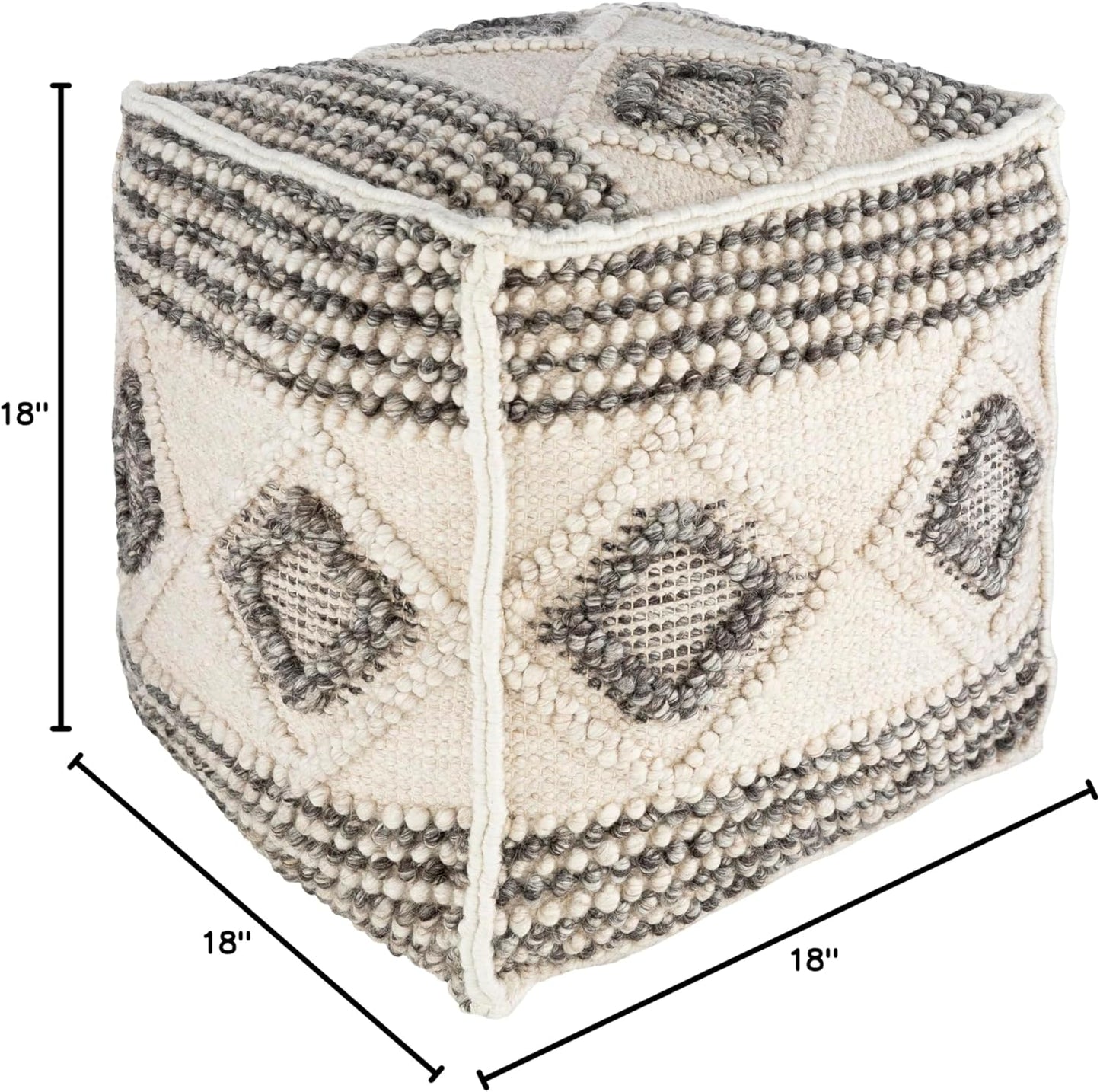 Mark&Day Pouf Ottoman, Langschlag Bohemian/Global Charcoal Cube Pouf Foot Rest for Living Room, Bedroom and Boho Home Decor (18"x18"x18")