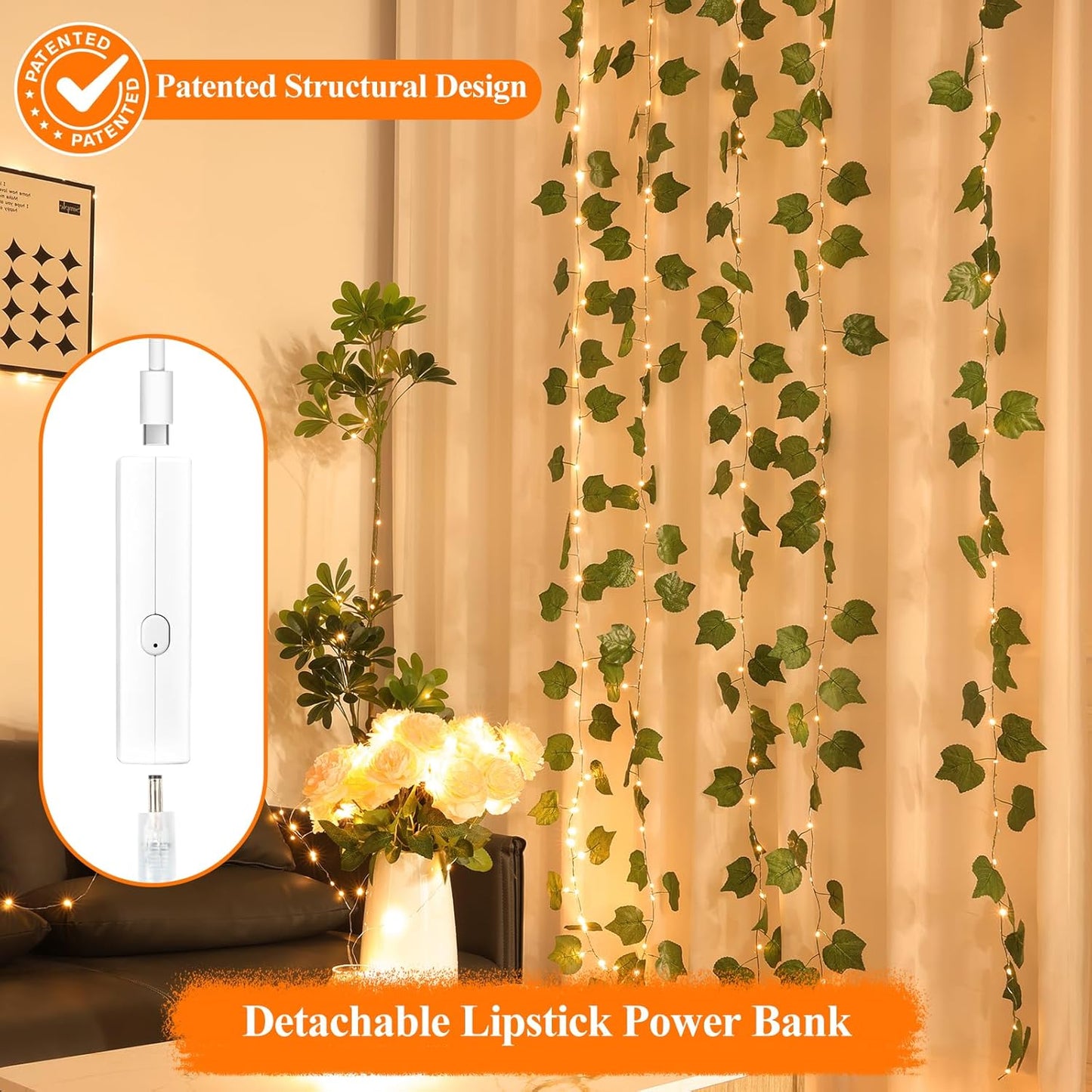 Lakumu 132FT(33 * 4) Fairy Lights Battery Operated, Rechargeable String Lights with Timer, Mini Twinkle Lights for Bedroom, Christmas Decorations, Wedding, Vine, Centerpiece Table Decor Warm White