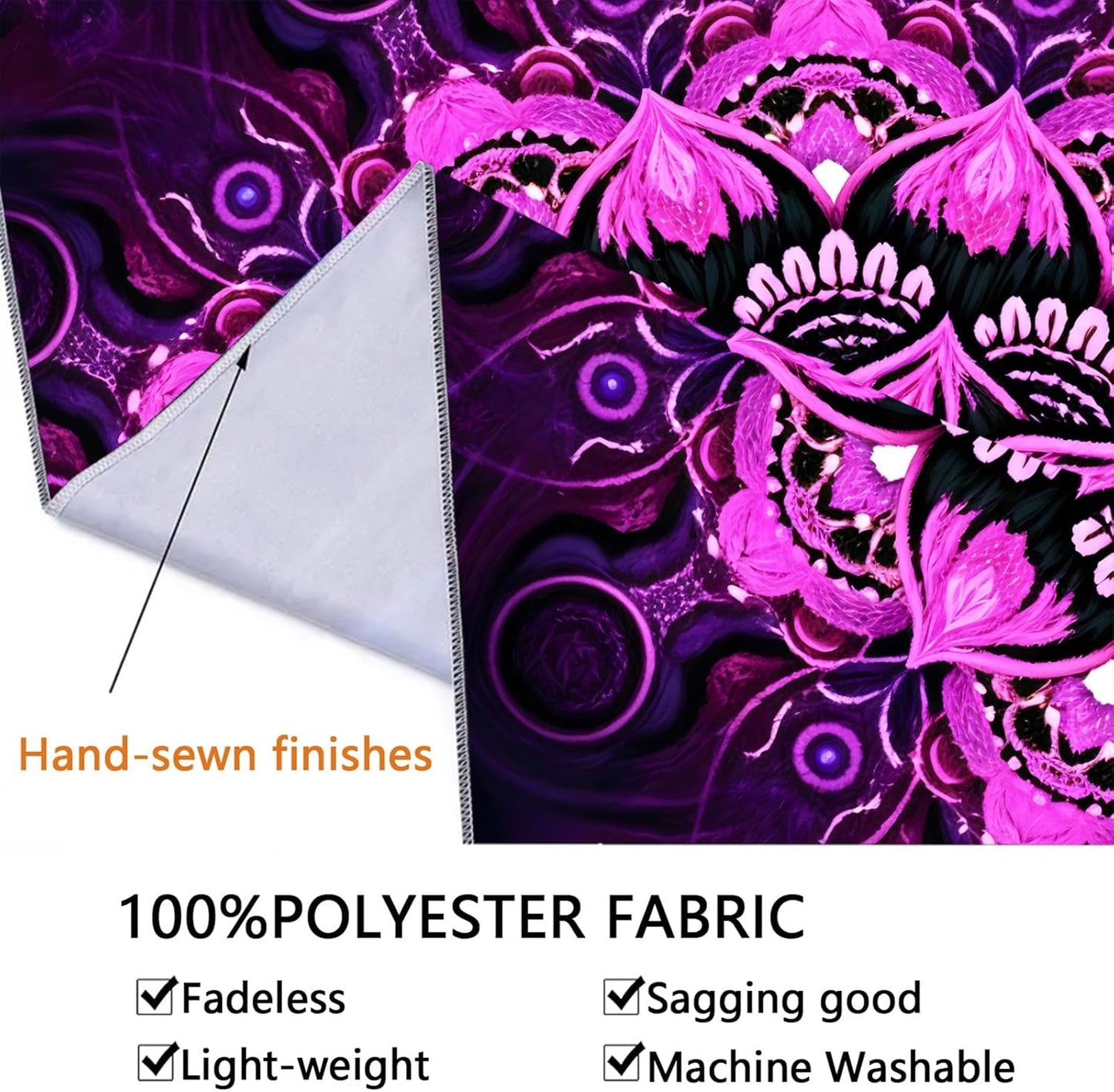 Psyhilar Blacklight Mandala Tapestry Wall Hanging, Psychedelic Flower Black Light Posters for Adults and Teens, UV Reactive Aesthetic Bohemian Art for Bedroom (90 x 70 Inches)