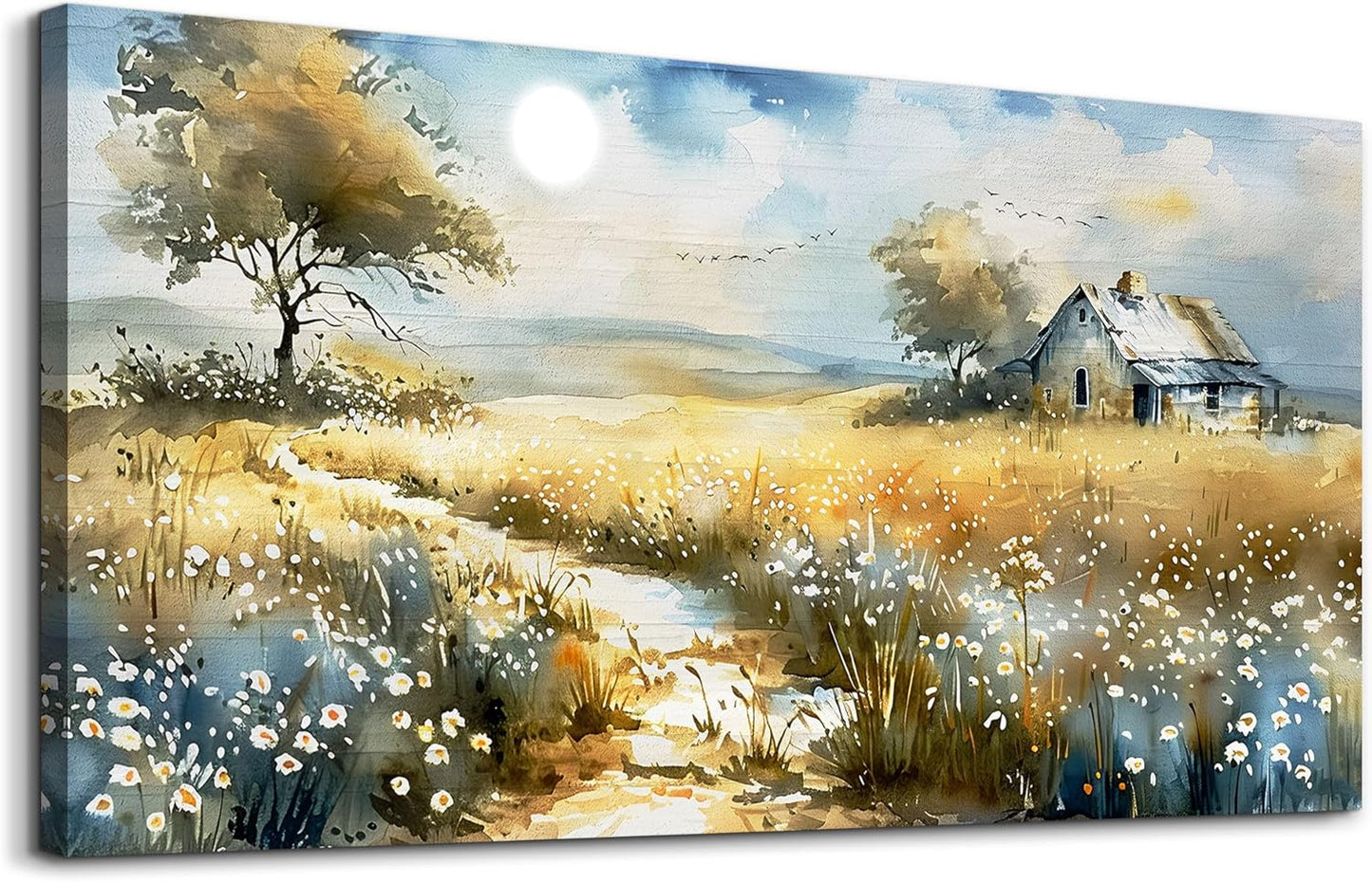 KELIYUAN Vintage Wildflower Field Landscape Painting Wall Art For Dining Room Kitchen Art Print Country Field Mural Wall Decoration For Farmhouse And Living Room Bedroom Home Decoration 20x40 In