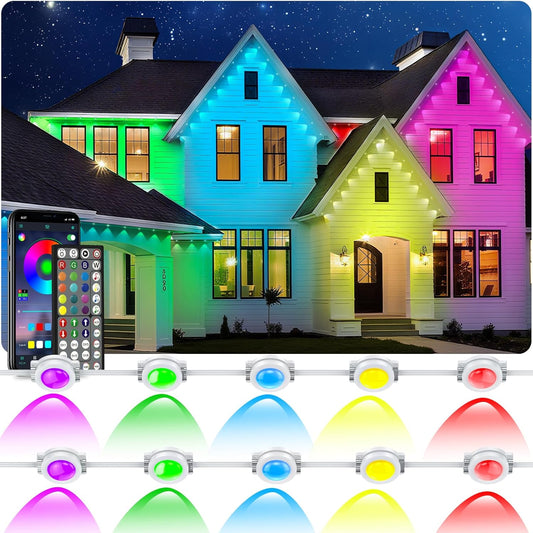 100ft Permanent Outdoor Lights,for House Roof, Christmas, Holiday, Party, Daily Lighting, IP67 Waterproof,RGB Eaves Lights with Multi Scene Modes for Halloween