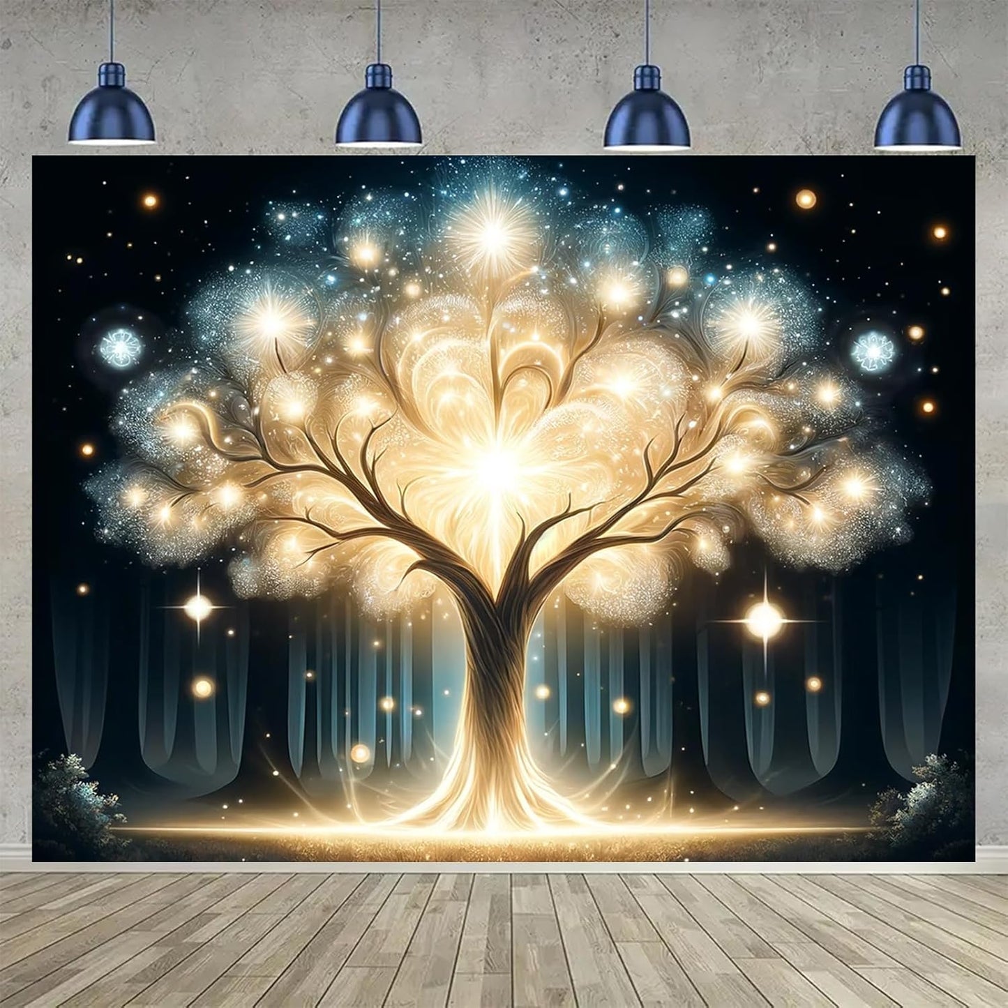 BlissYard Glowing Spirit Tree UV Black Light Tapestry 78x59 Inches Art Color Neon Light Background Bedroom Living Room Wall Party Decoration Fantasy Magical Forest Luminous Tree of Life Backdrop