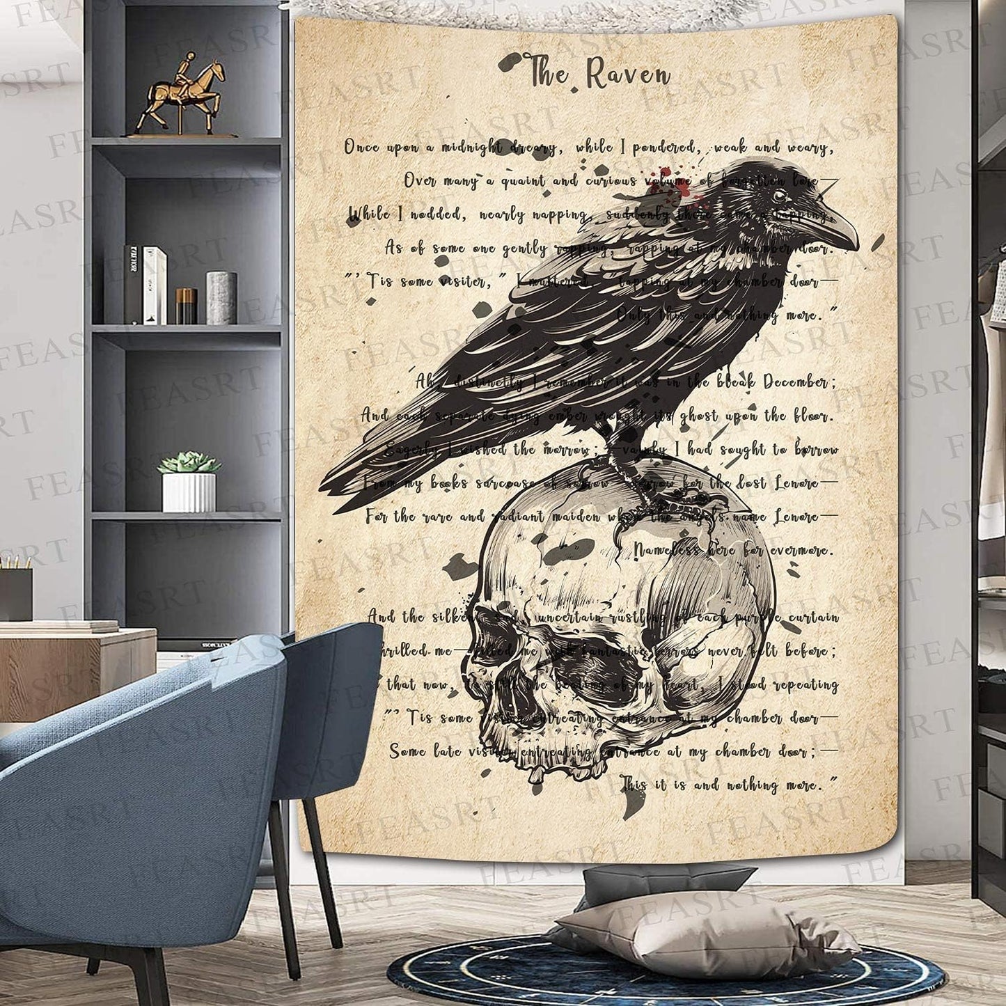 The Raven Wall Tapestry Predator Viking Crow Art Tapestry Ancient Hymn Art Wall Hanging Tapestries 71x93 Inches for Home Living Room Bedroom Dorm GTQQAY1545